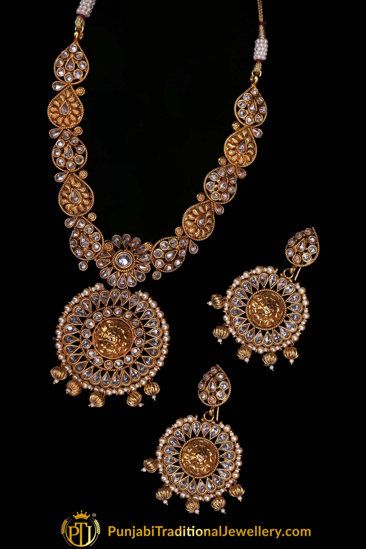 Ikhtiyaar White & Golden Polki Necklace Set By Punjabi Traditional Jewellery