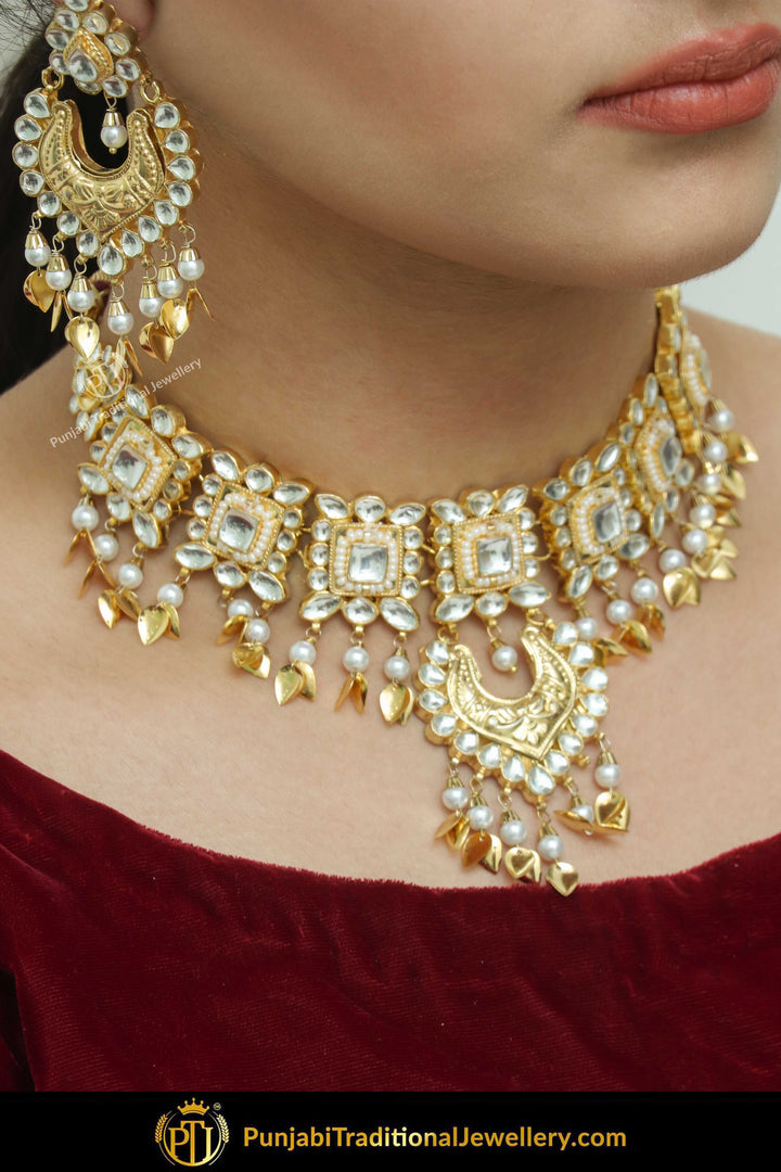 Ghuzayyah Gold Finished Pippal Patti Kundan Necklace Set With Tikka | Punjabi Traditional Jewellery Exclusive