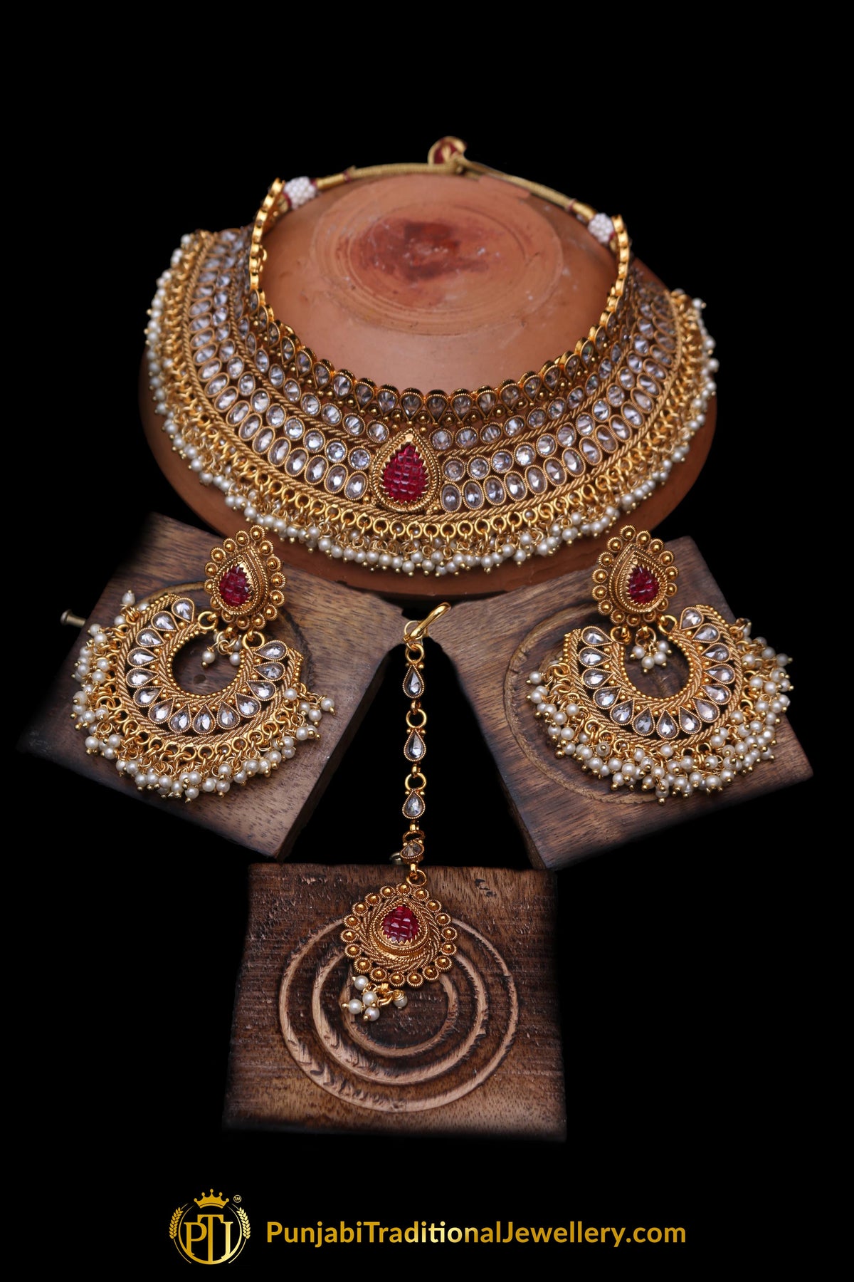 Polki Pearl Choker Necklace Set By Punjabi Traditional Jewellery