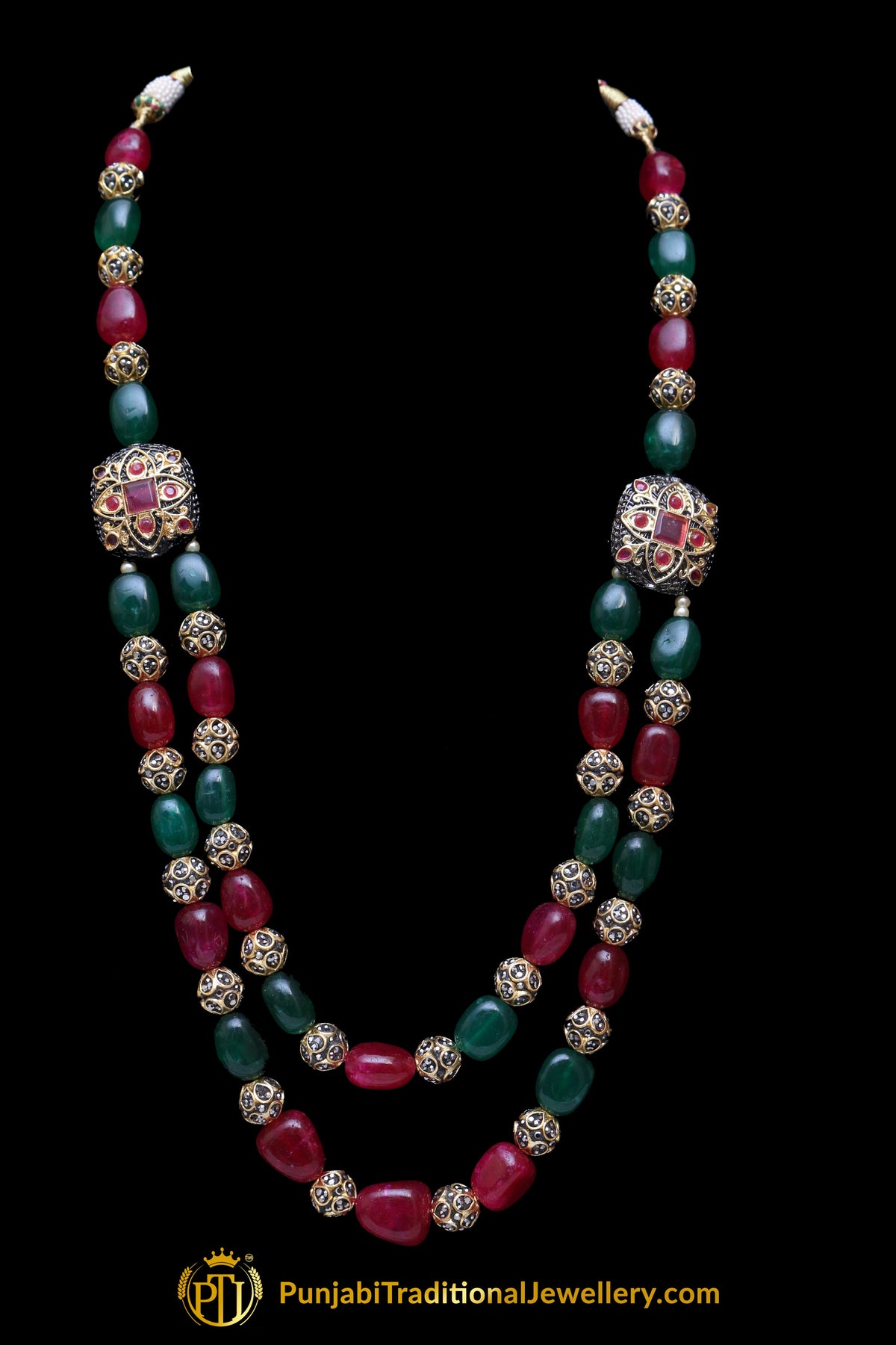 Red Green Mala Necklace Set By Punjabi Traditional Jewellery