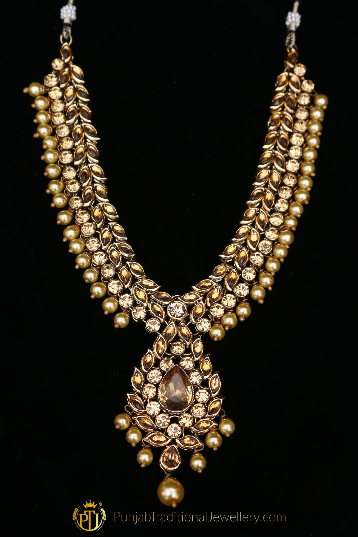 Golden & Kundan Necklace Set By Punjabi Traditional Jewellery