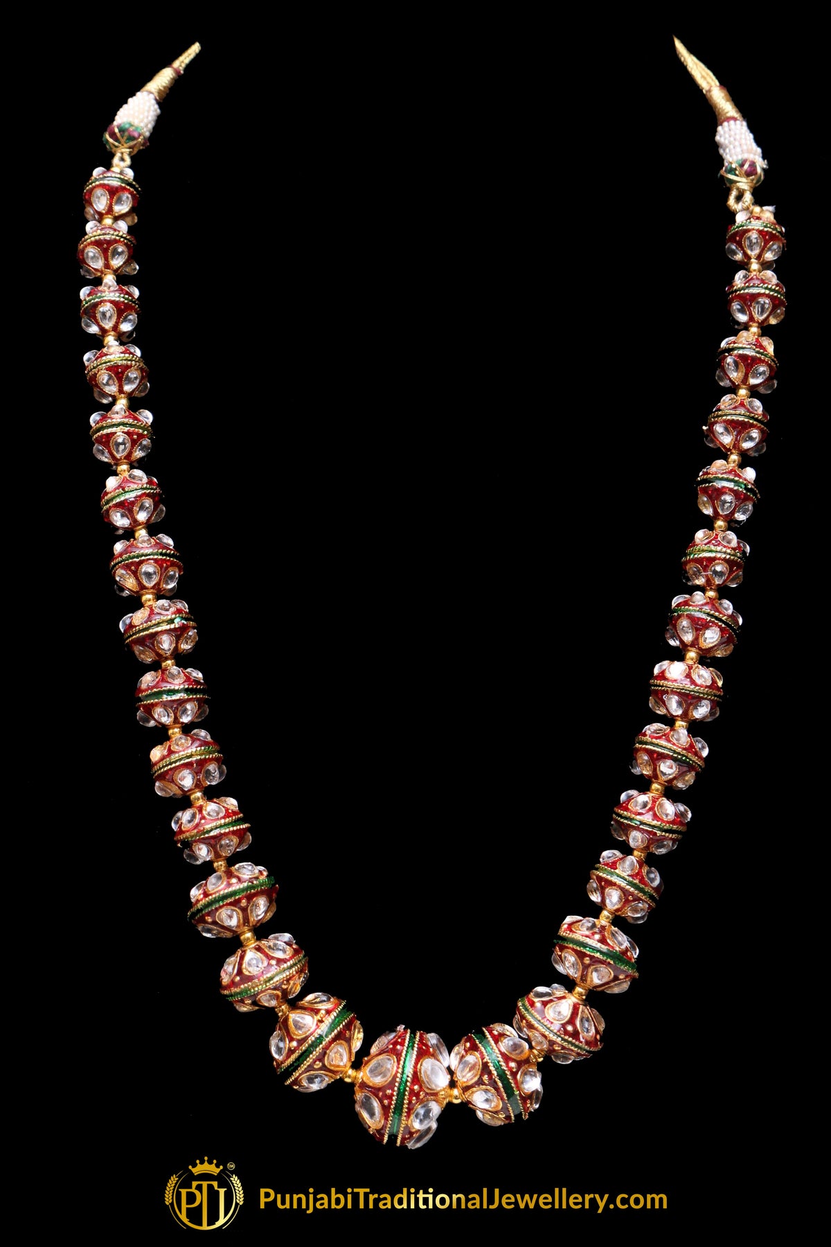 Red Kundan Mala Meena Necklace Set By Punjabi Taditional Jewellery