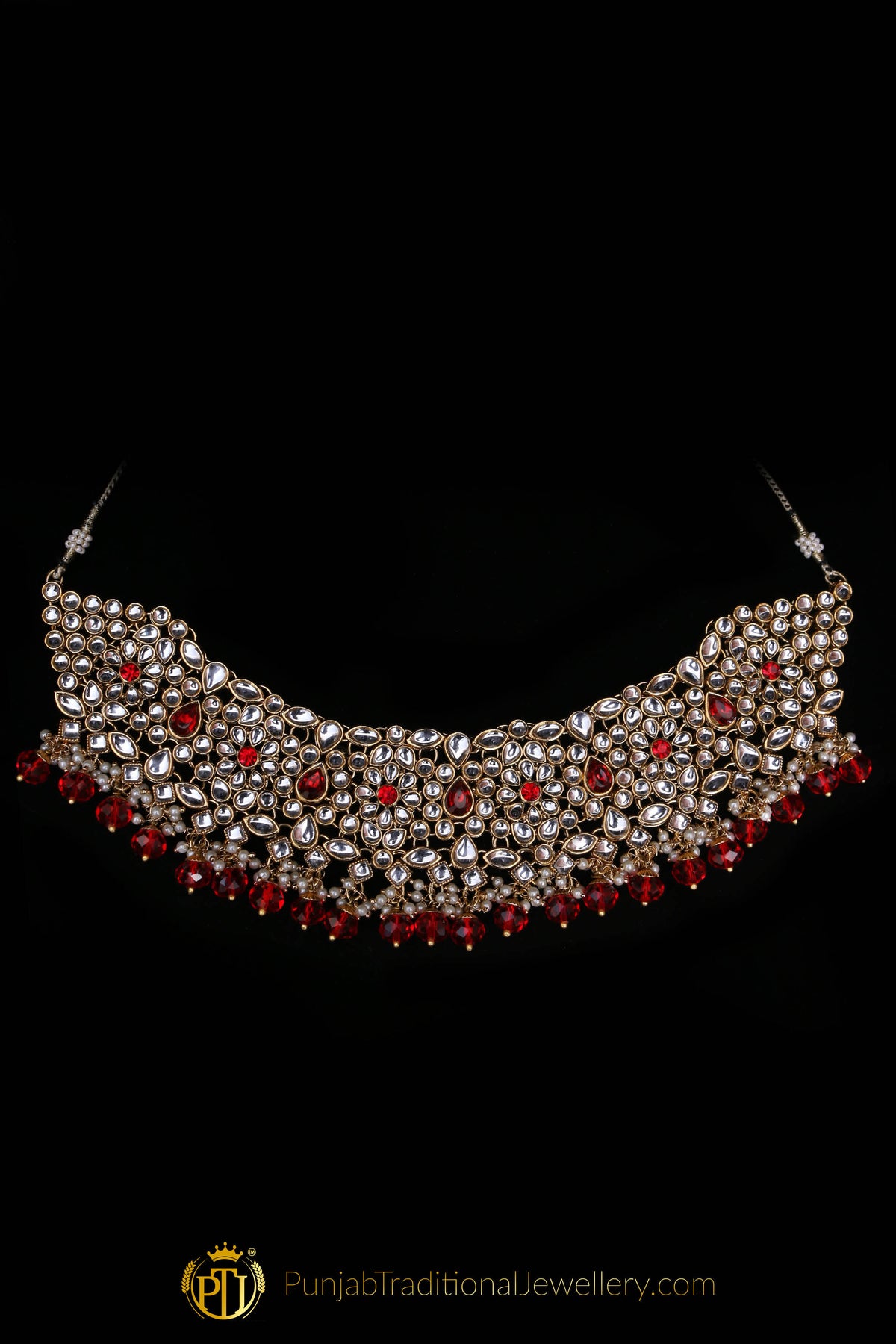 Rubby Kundan Choker Necklace Set By Punjabi Traditional Jewellery