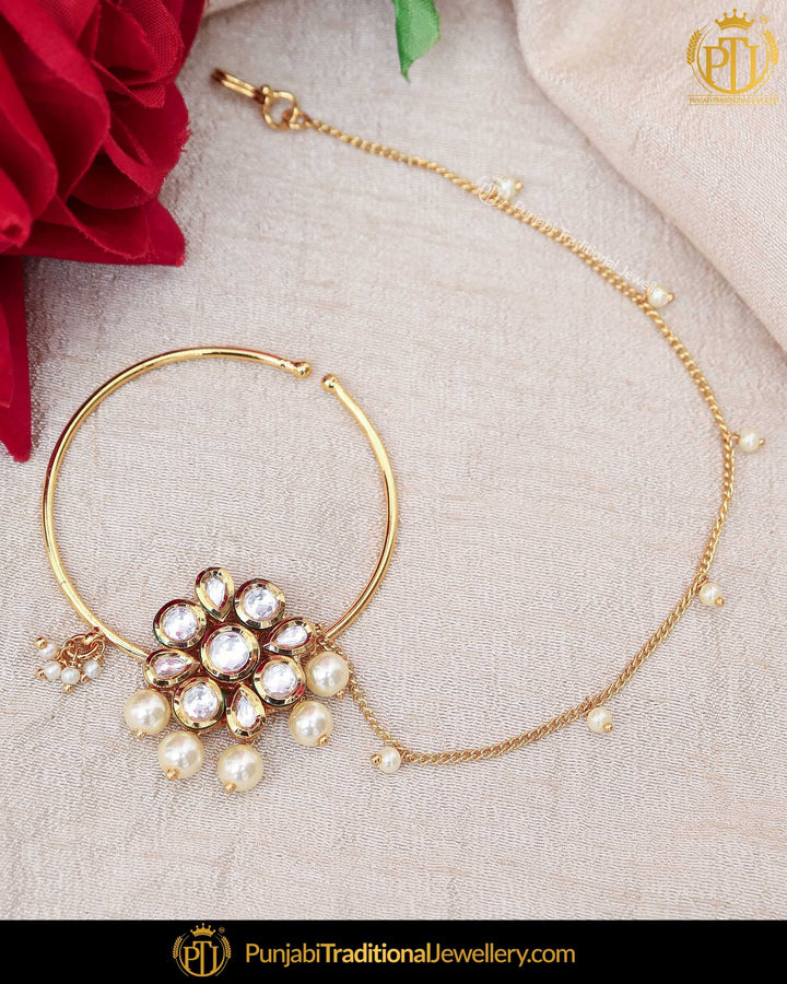 Gold Finished Kundan Pearl Nath | Punjabi Traditional Jewellery Exclusive