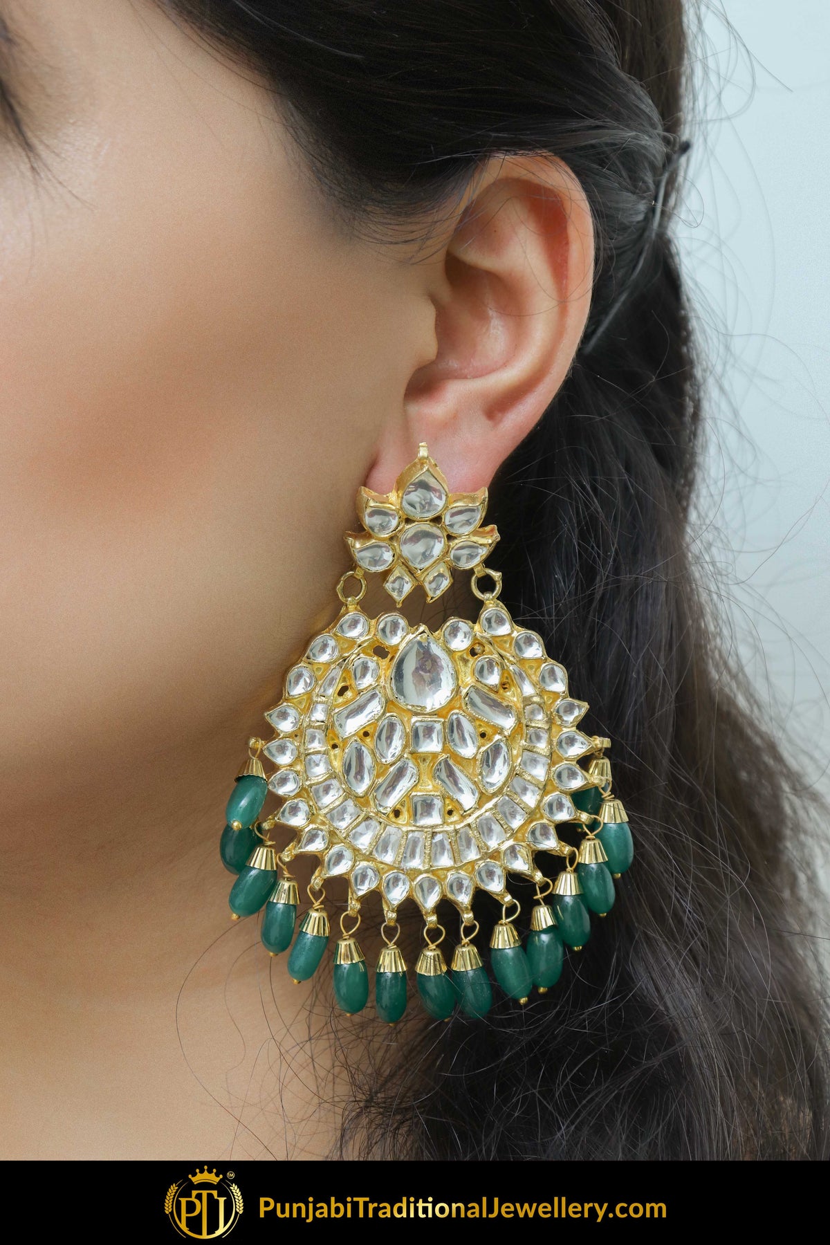 Basheera Emerald Kundan Earring Tikka Set | Punjabi Traditional Jewellery