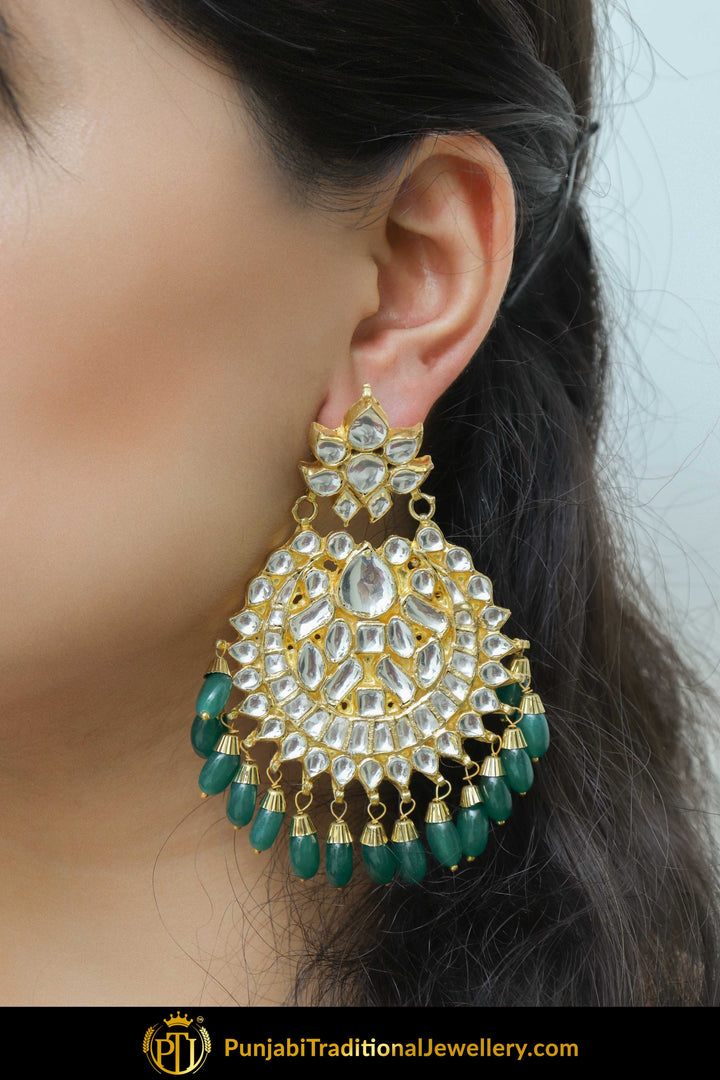 Basheera Emerald Kundan Earring Tikka Set | Punjabi Traditional Jewellery