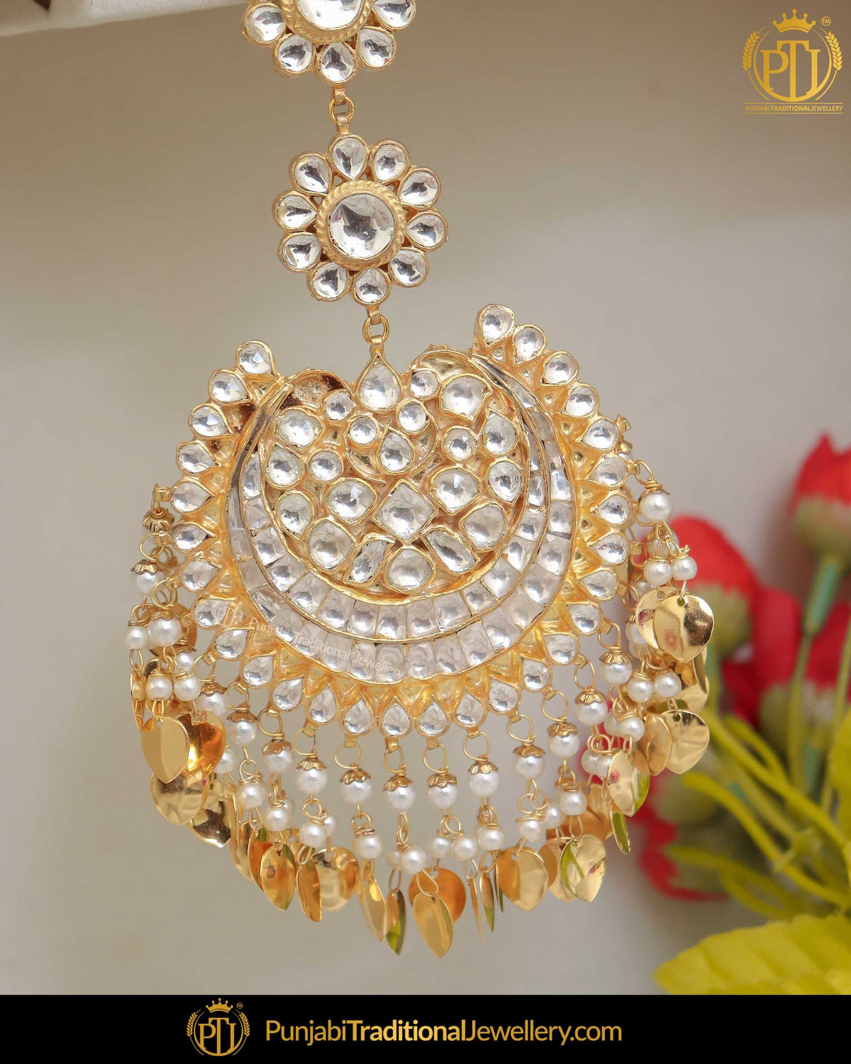 Gold Finished Kundan Pippal Patti Pearl Tikka | Punjabi Traditional Jewellery Exclusive