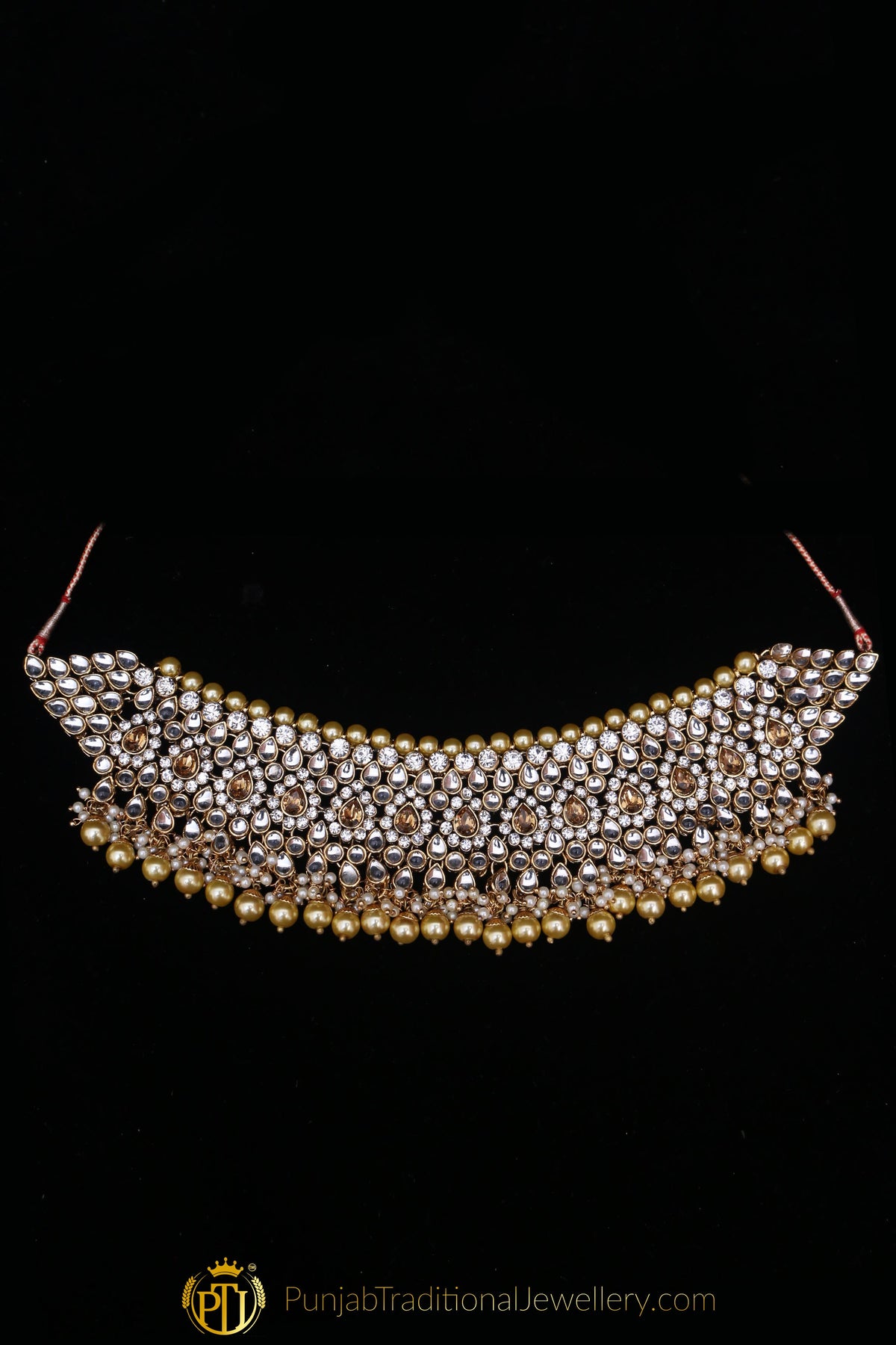 Golden Kundan Choker Necklace Set By Punjabi Traditional Jewellery
