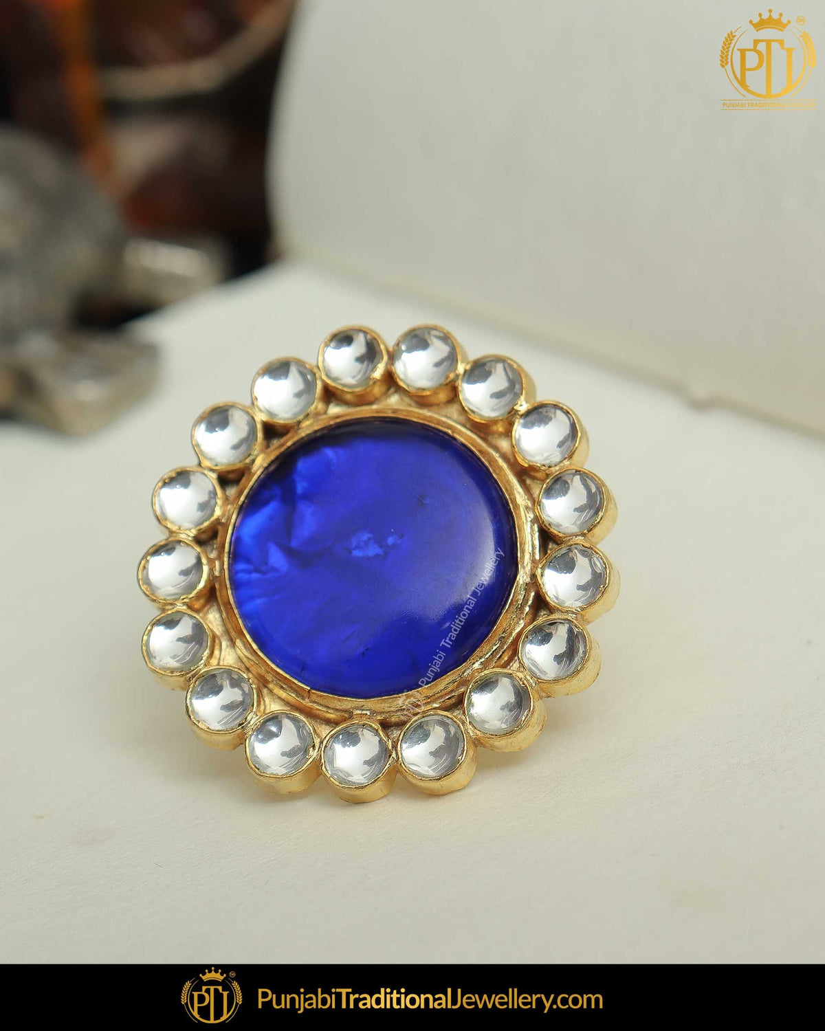 Gold Finished Blue Kundan Ring | Punjabi Traditional Jewellery Exclusive