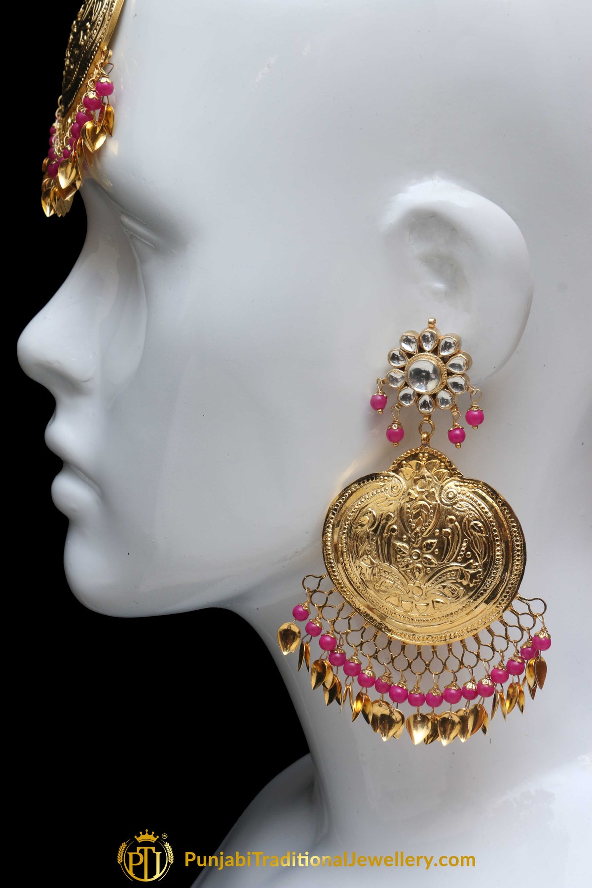 Pink Earring Tikka Set By Punjabi Traditional Jewellery