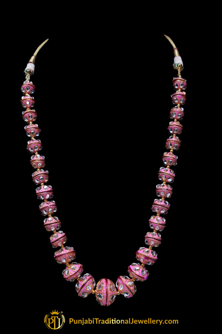 Pink Kundan Mala Meena Necklace Set By Punjabi Taditional Jewellery