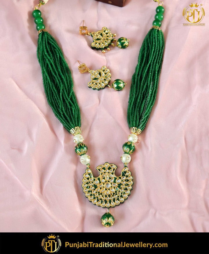 Green Hand-Painted Mala Necklace & Earrings | Punjabi Traditional Jewellery Exclusive