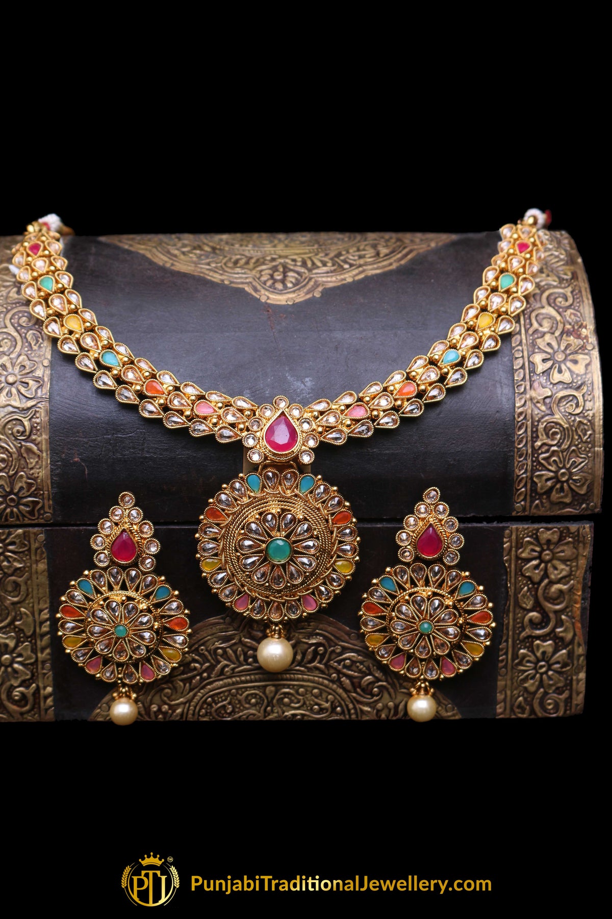 Multi Polki Necklace Set By Punjabi Traditional Jewellery
