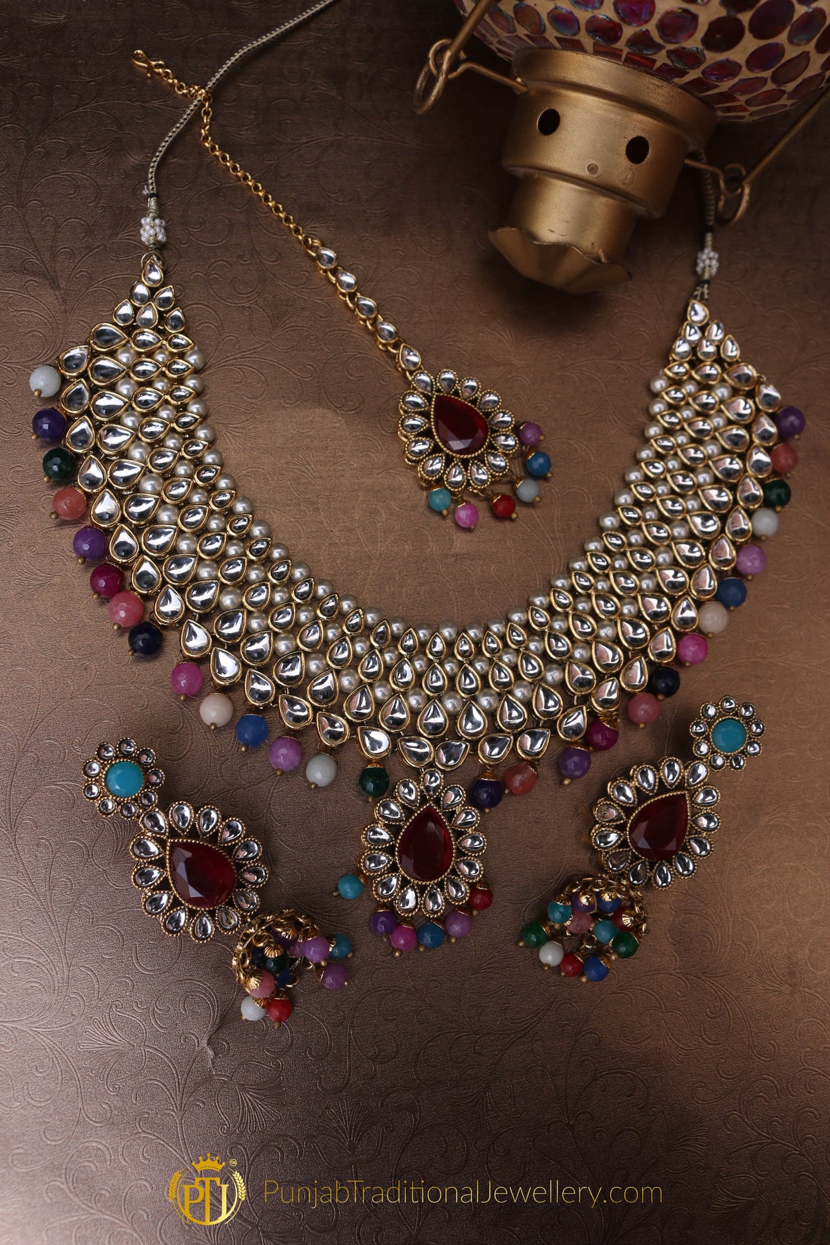 Multi Pearl Kundan Necklace Set By  Punjabi Traditional Jewellery
