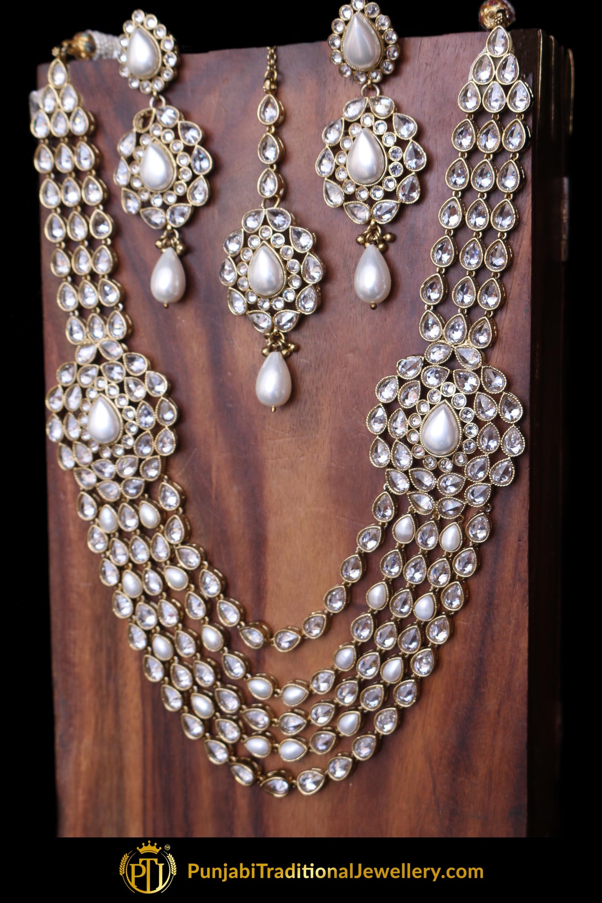 Golden White Pearl Kundan Necklace Set By Punjabi Traditional Jewellery