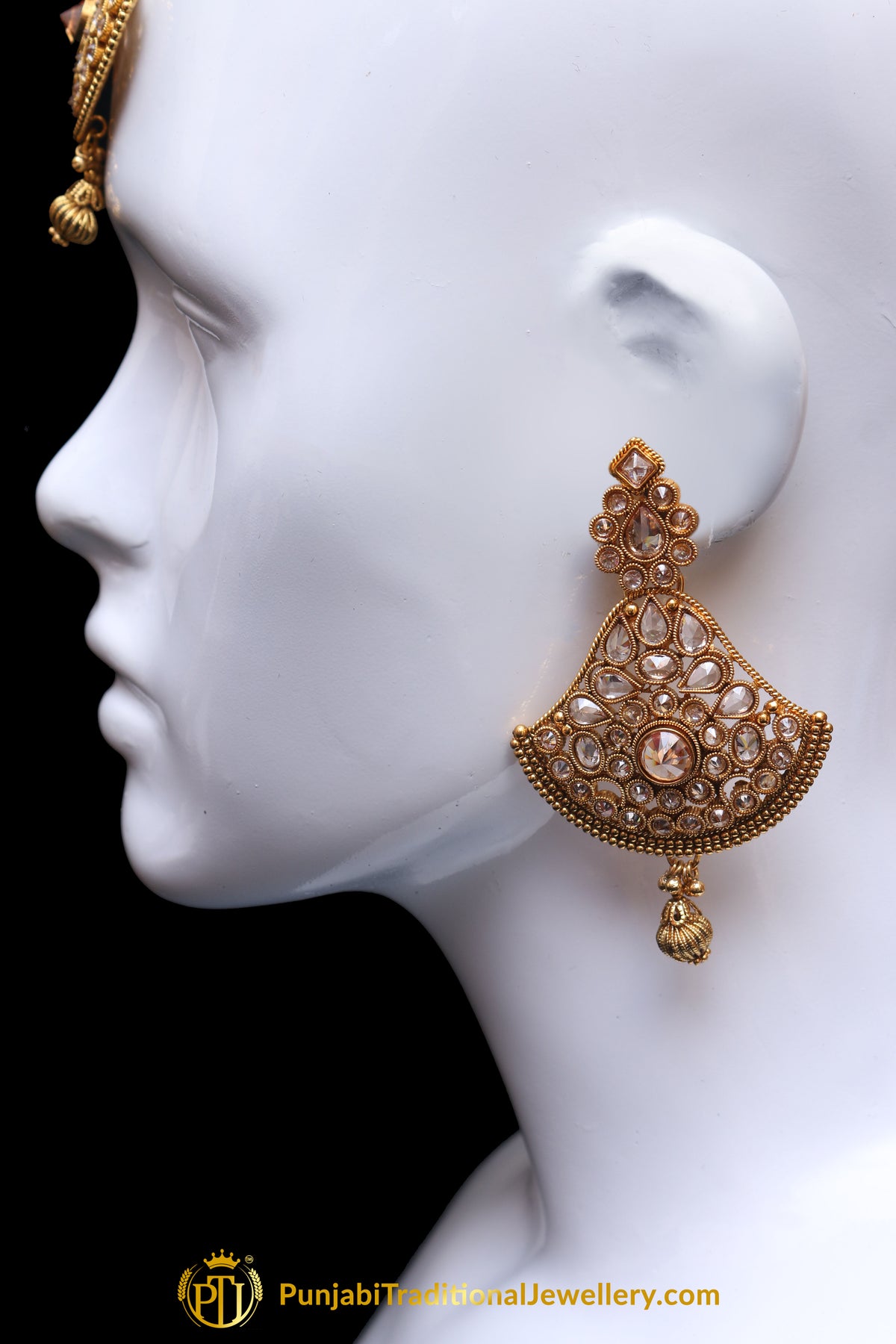 Golden Polki Earring Tikka Set By Punjabi Traditional Jewellery