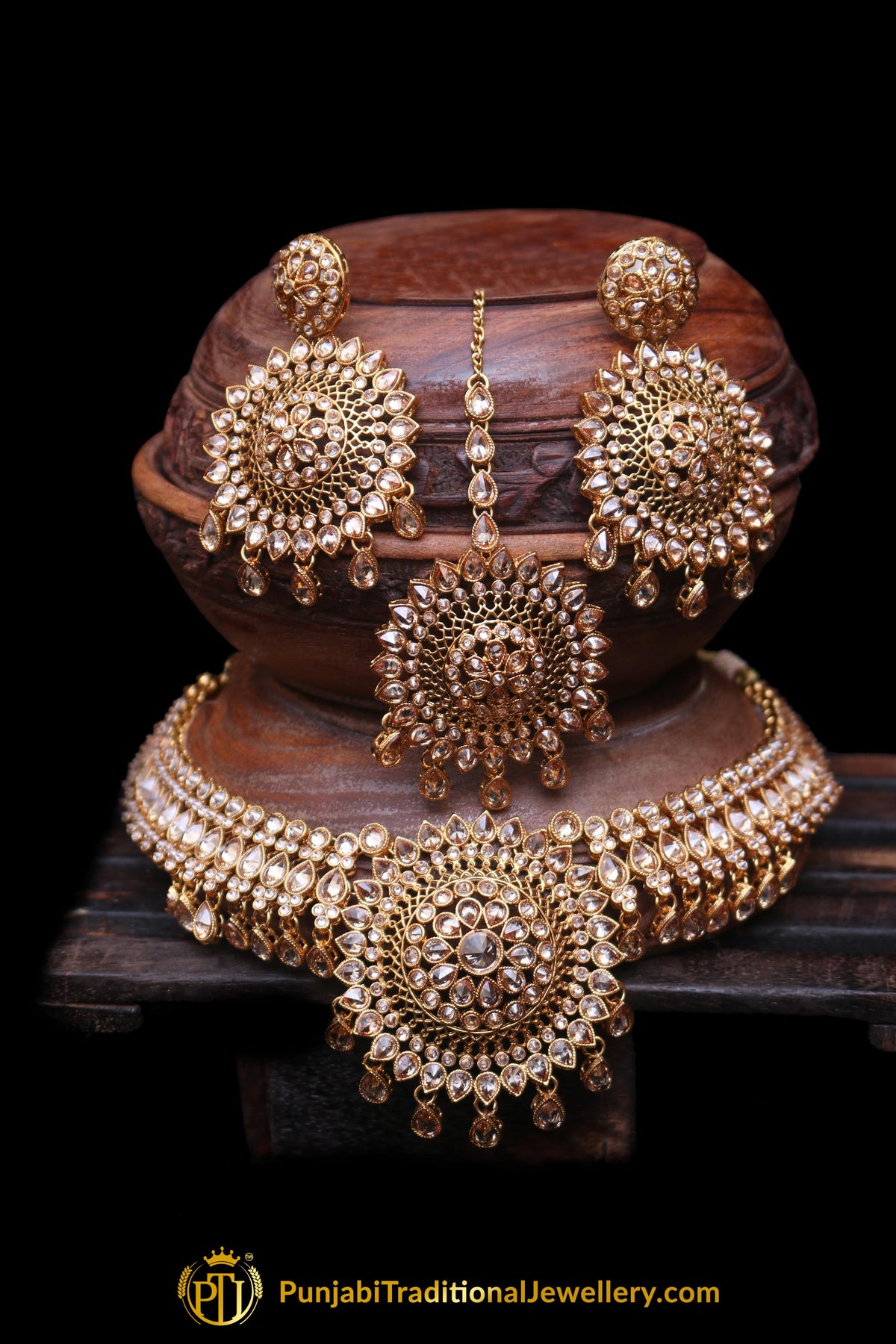 Champagne Stone Choker Necklace Set By Punjabi Traditional Jewellery