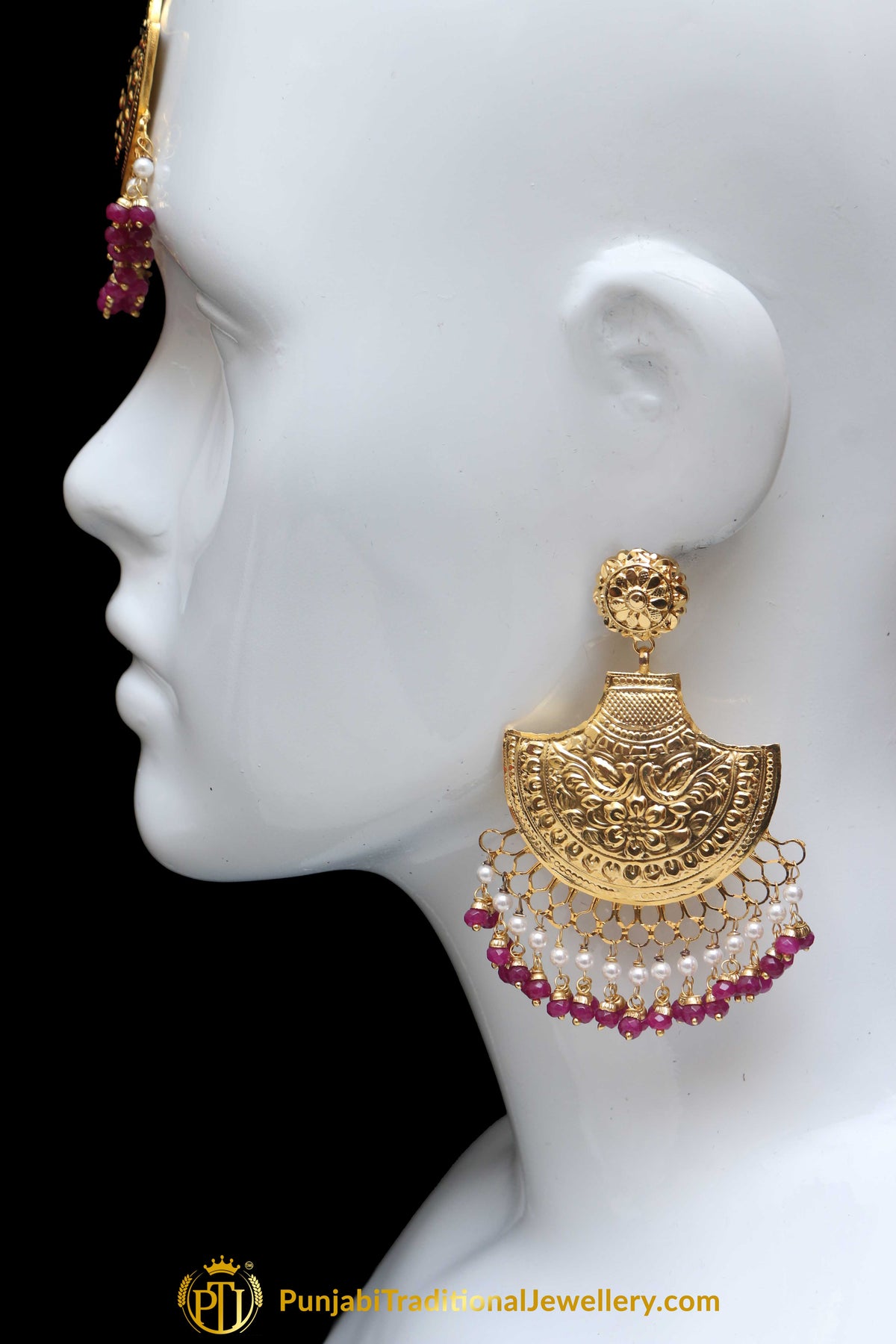 Rubby Patra Earring Tikka Set By Punjabi Traditional Jewellery