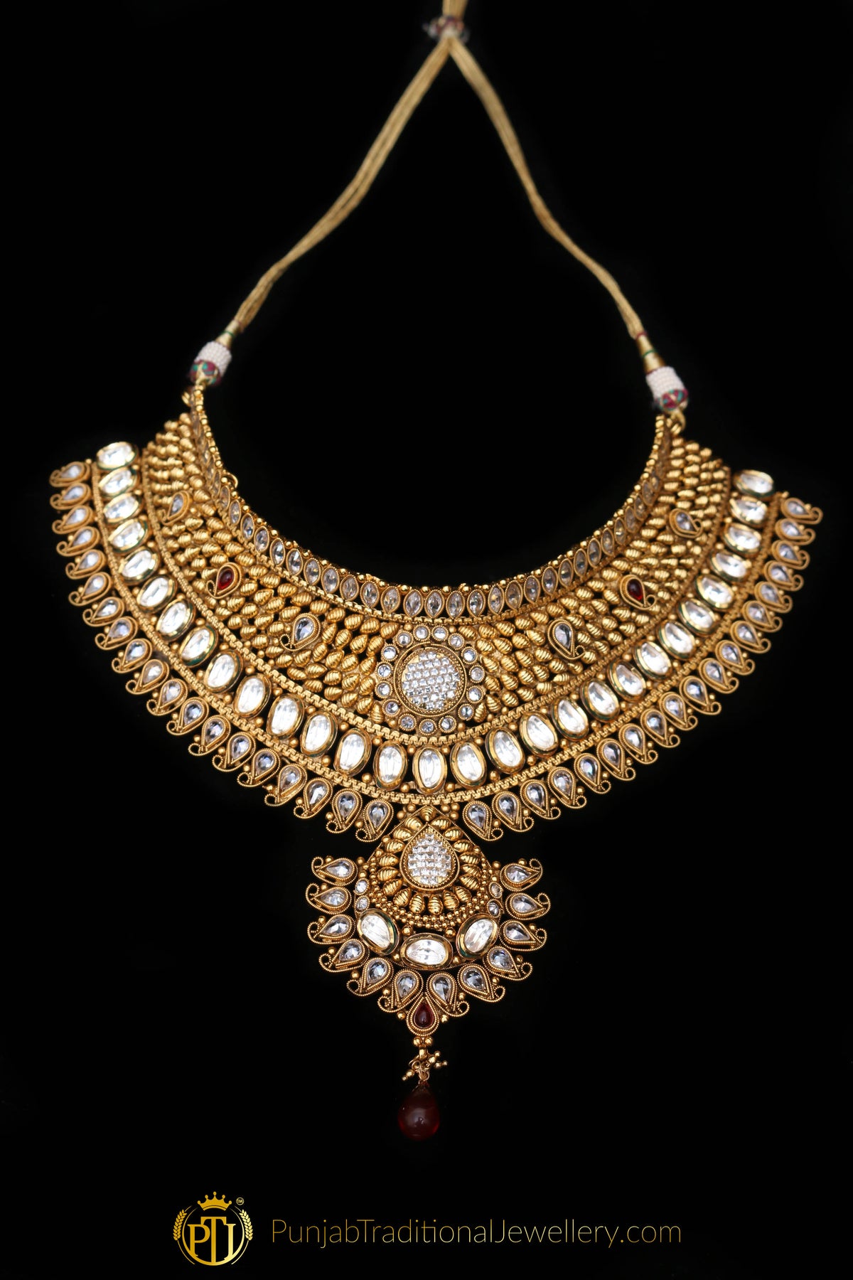 Gold Plated Polki Choker Necklace Set By Punjabi Traditional Jewellery