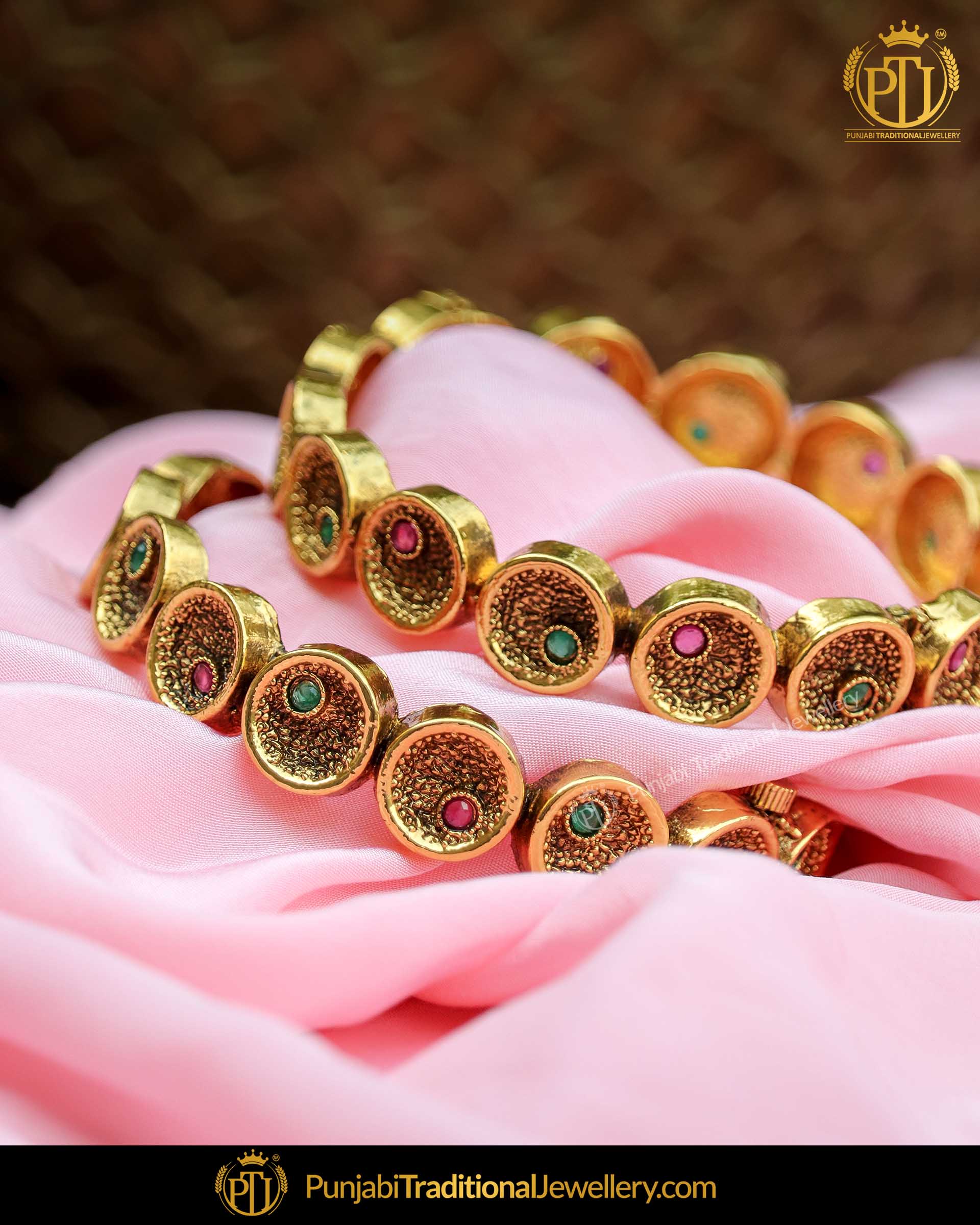 Antique Gold Plated Rubby Green Johda Bangles | Punjabi Traditional Jewellery Exclusive