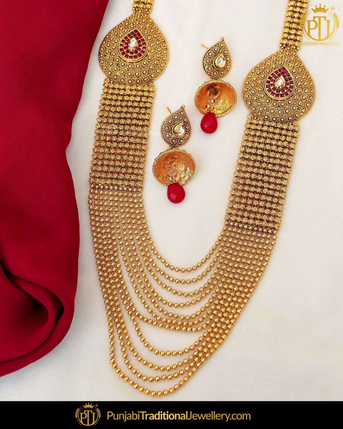 Antique Gold Finished Rubby Johda long Set | Punjabi Traditional Jewellery Exclusive