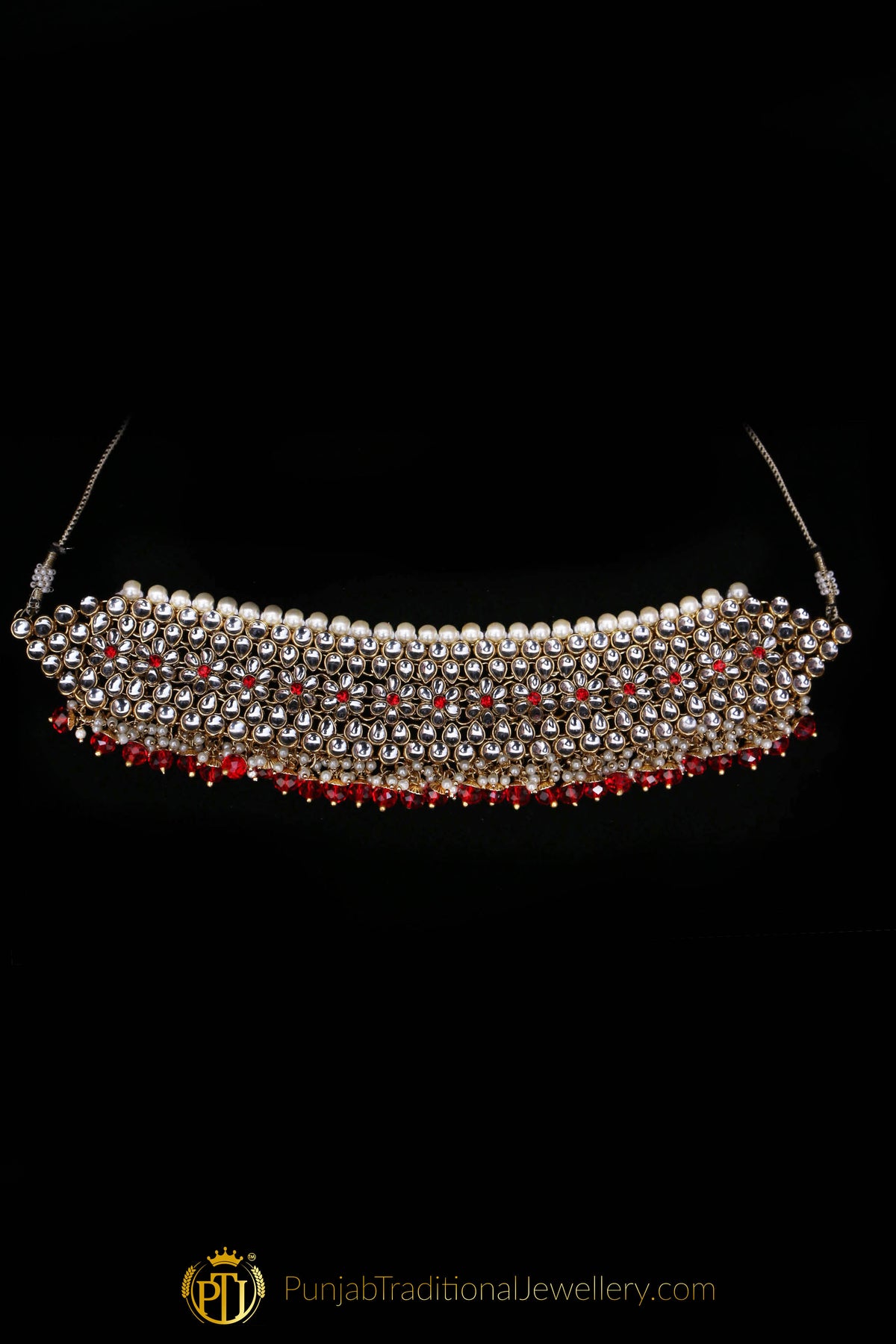 White Pearl Kundan Choker Necklace Set By Punjabi Traditional Jewellery