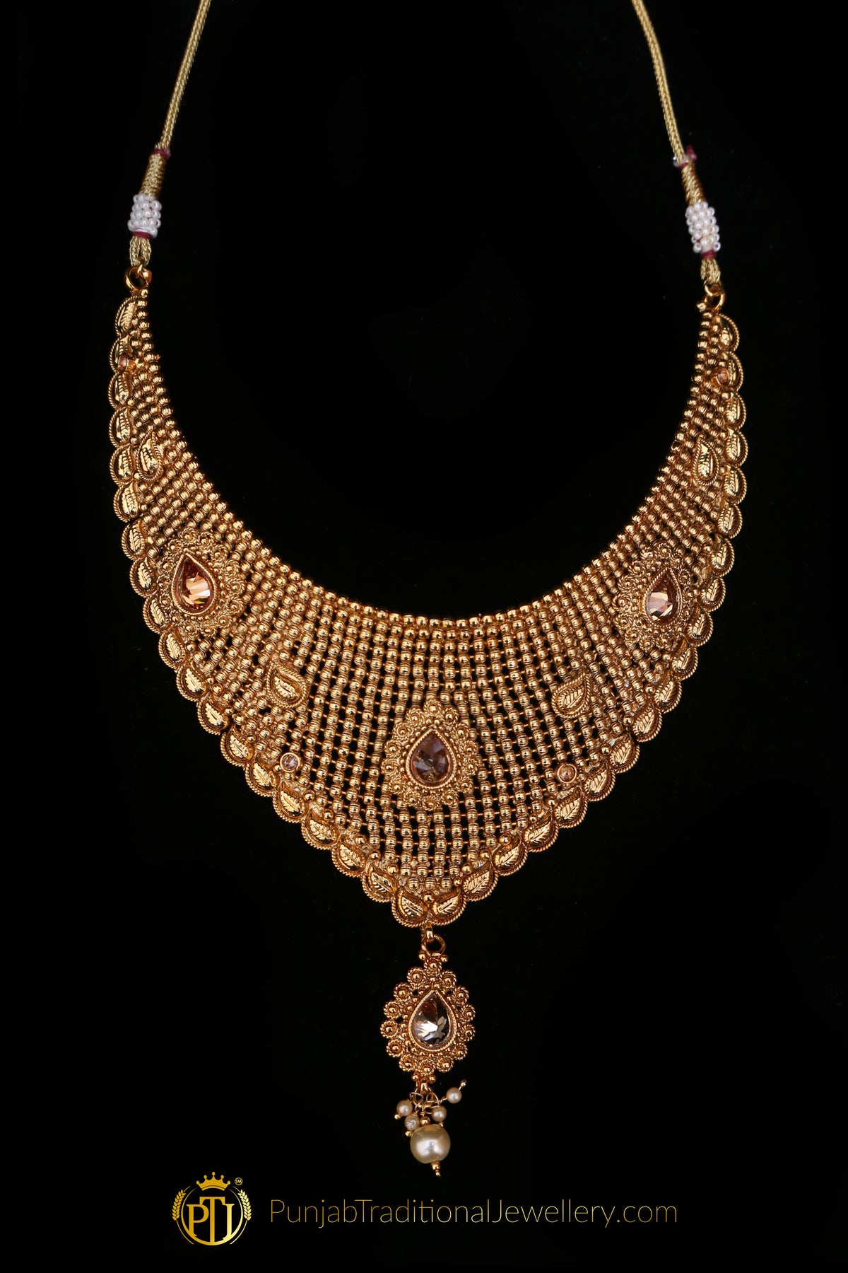 Gold Plated Polki Choker Necklace Set By Punjabi Traditional Jewellery