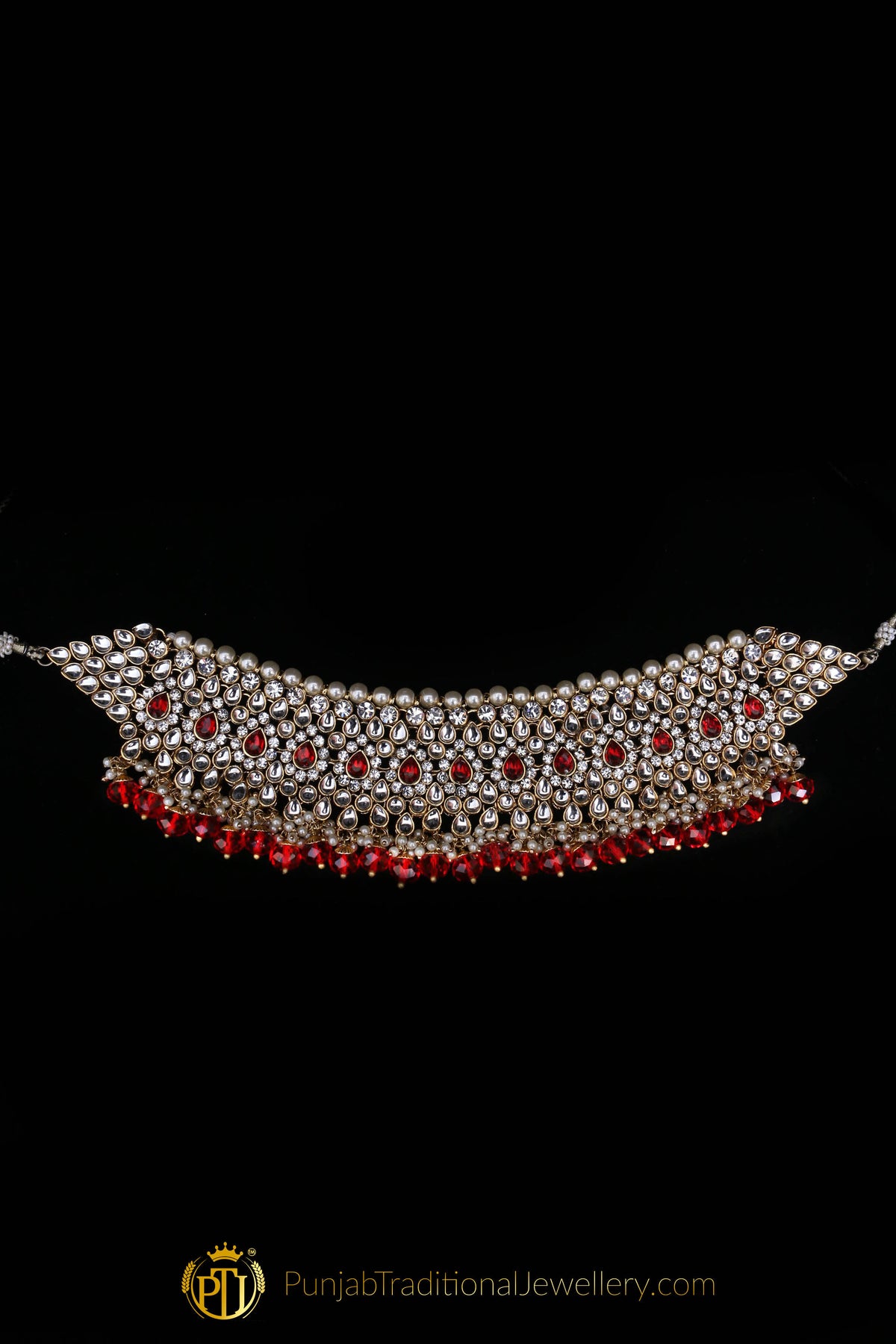 White Pearl Kundan Choker Necklace Set By Punjabi Traditional Jewellery