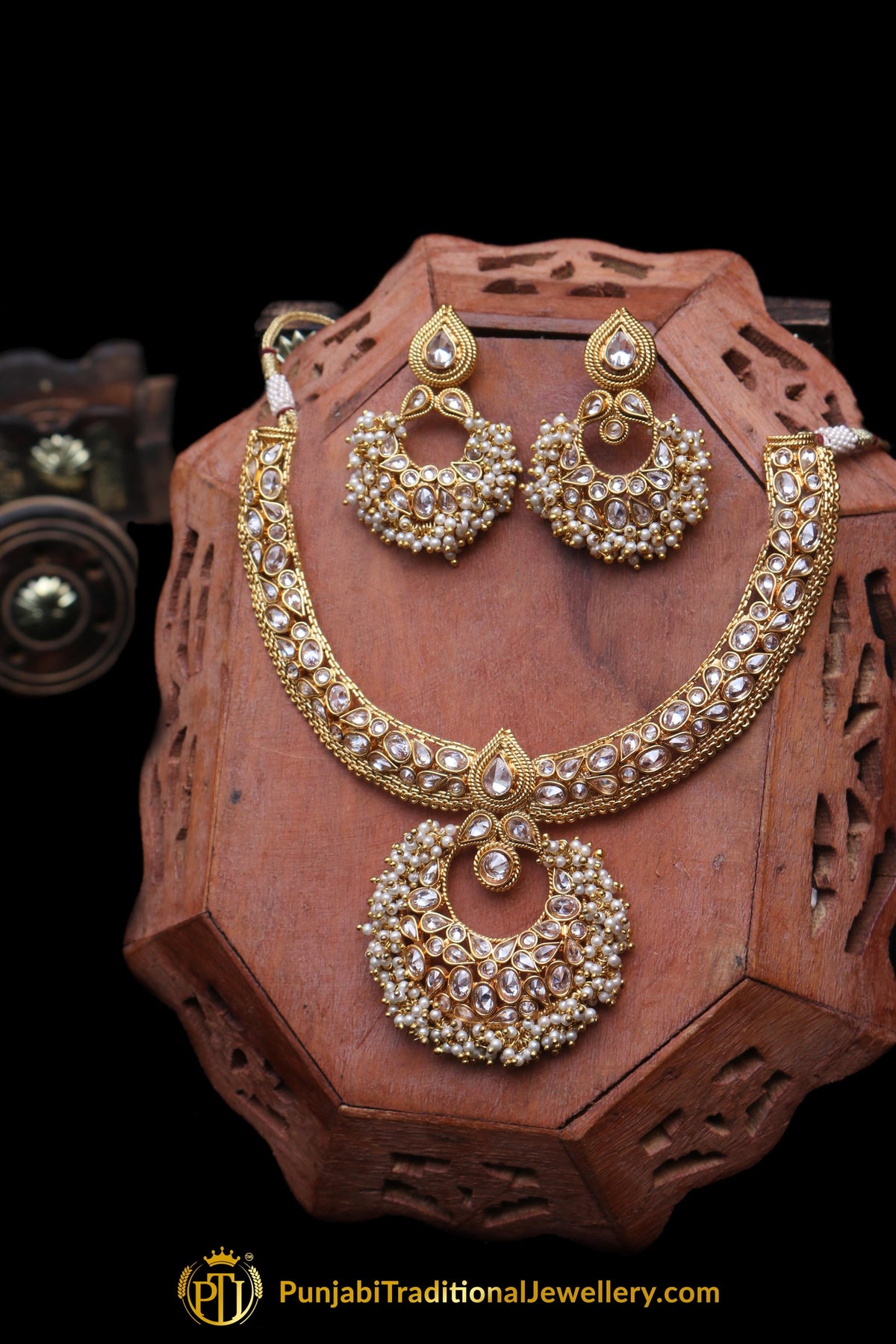 Champagne Stone Necklace Set By Punjabi Traditional Jewellery