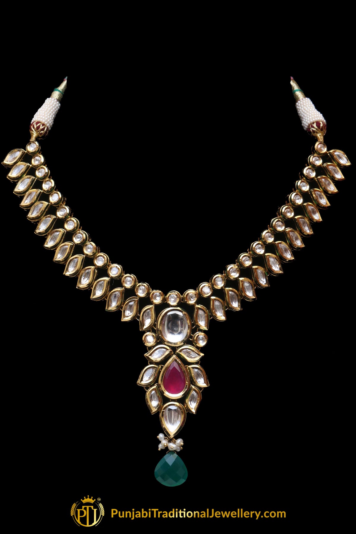 Rubby Panna Kundan Necklace Set By Punjabi Traditional Jewellery