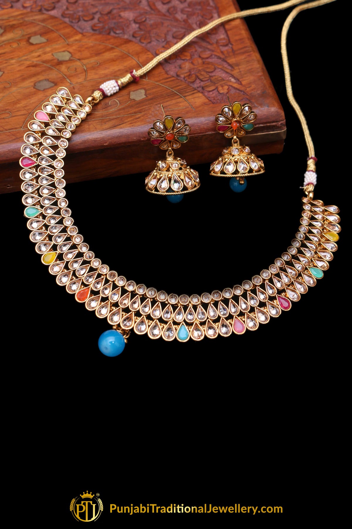 Multi Polki Necklace Set By Punjabi Traditional Jewellery