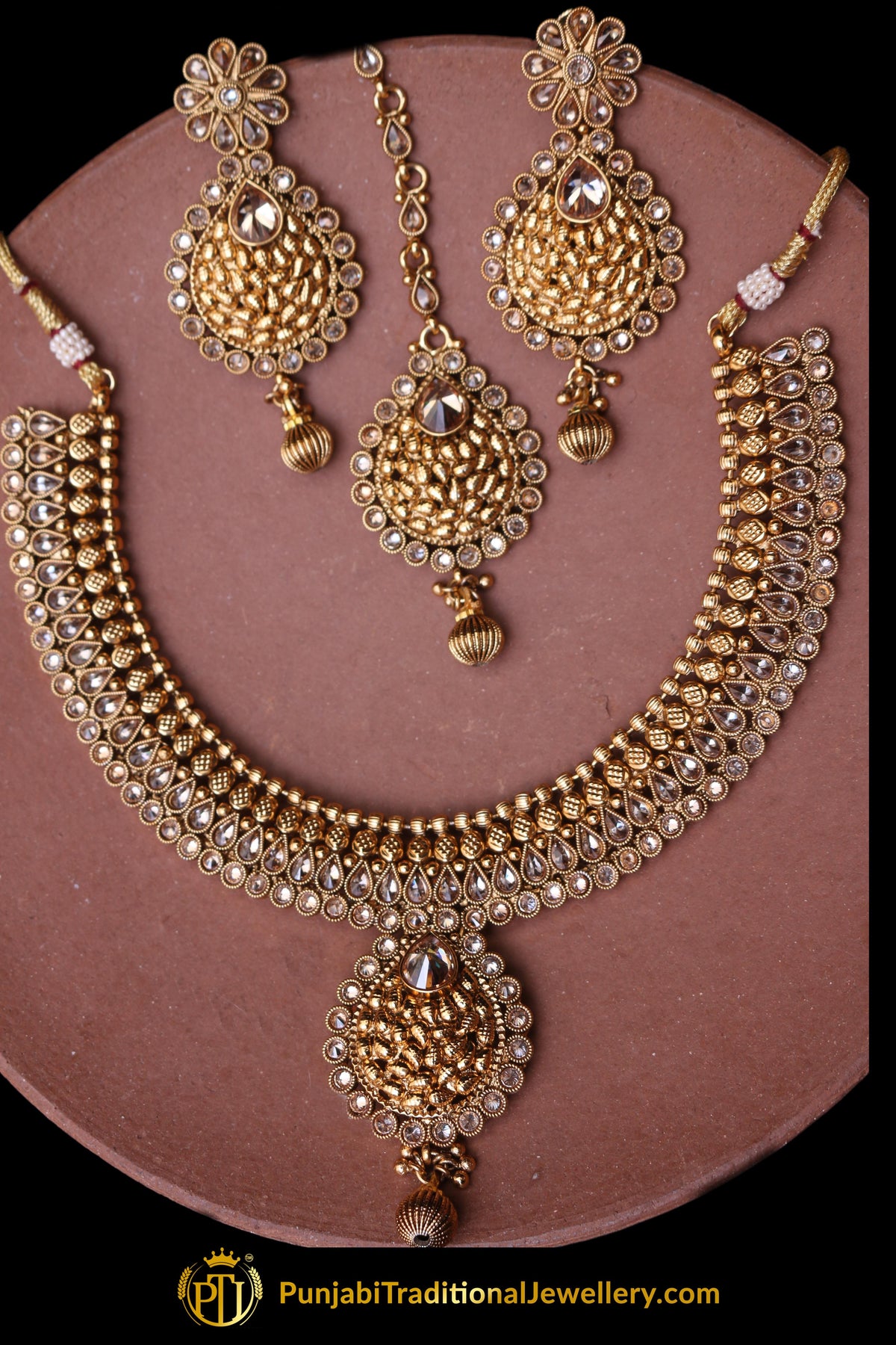 Champagne Stone Necklace Set By Punjabi Traditional Jewellery