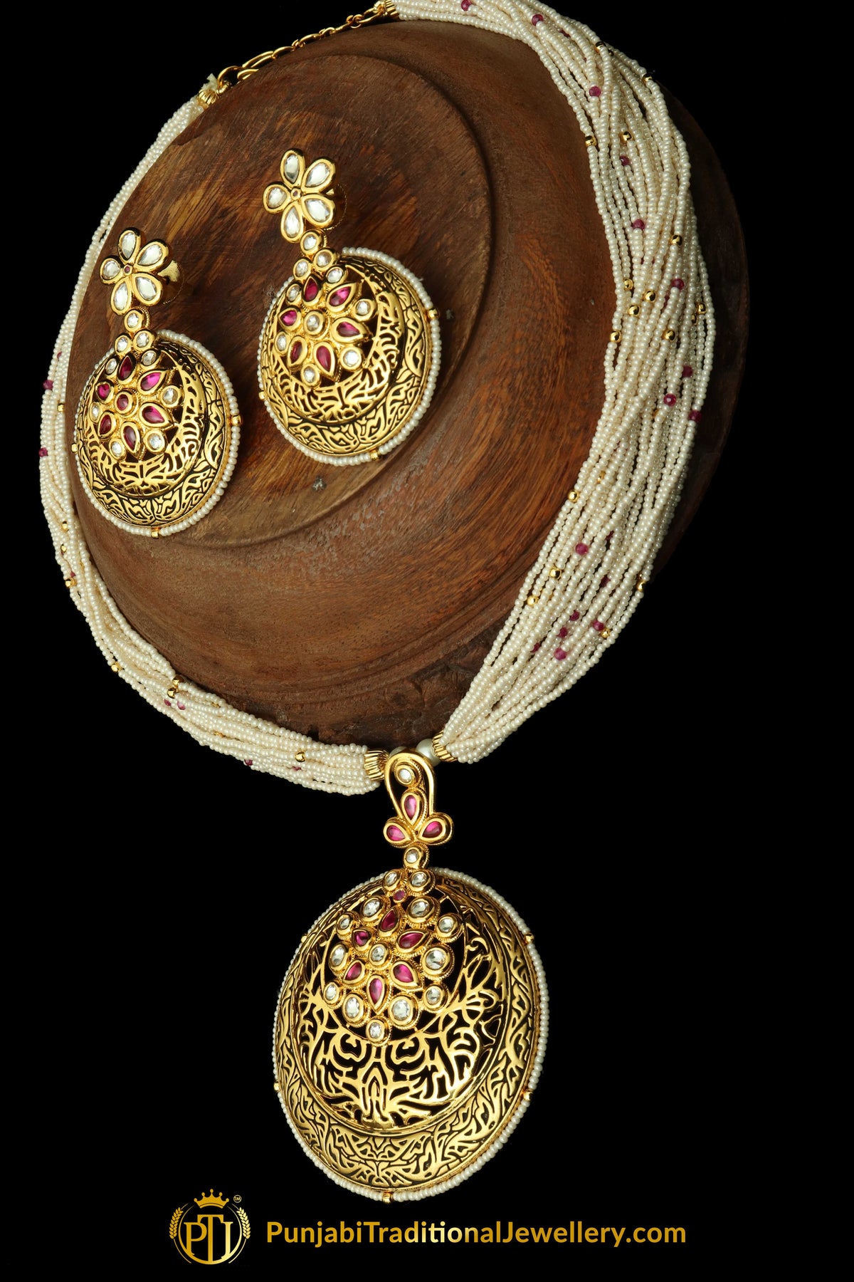 Rani Kundan Antique Matt Gold Necklace Set By Punjabi Taditional Jewellery