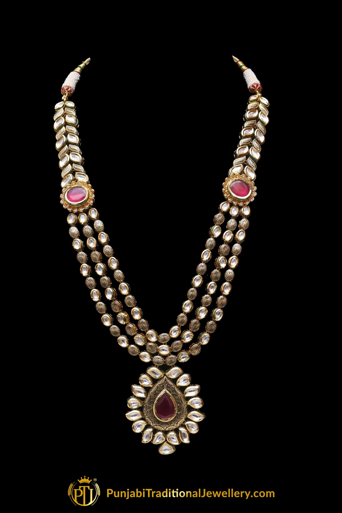 Triple Stringed Kundan With Pendant Necklace Set By Punjabi Traditional Jewellery