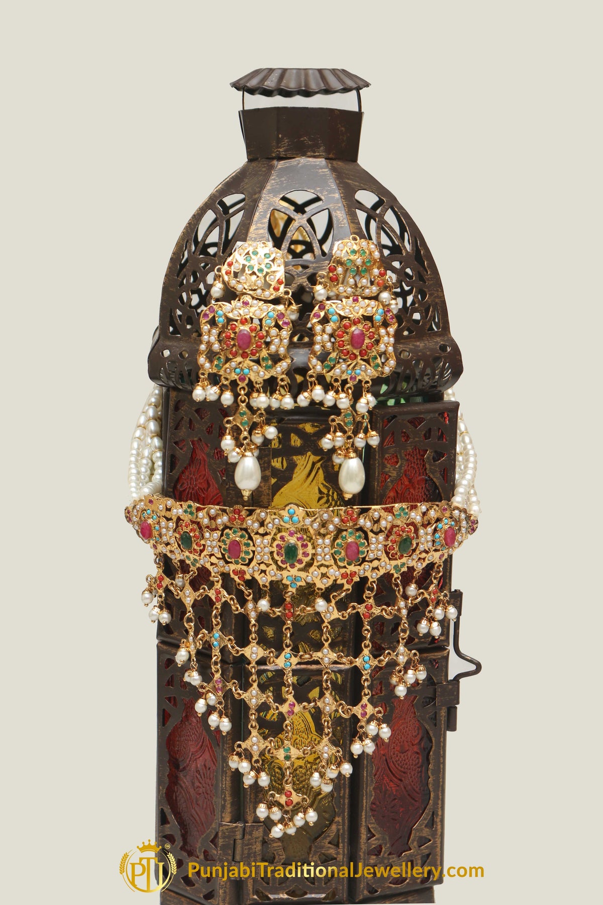 Jadau Multi Pearl Necklace Set By Punjabi Traditional Jewellery