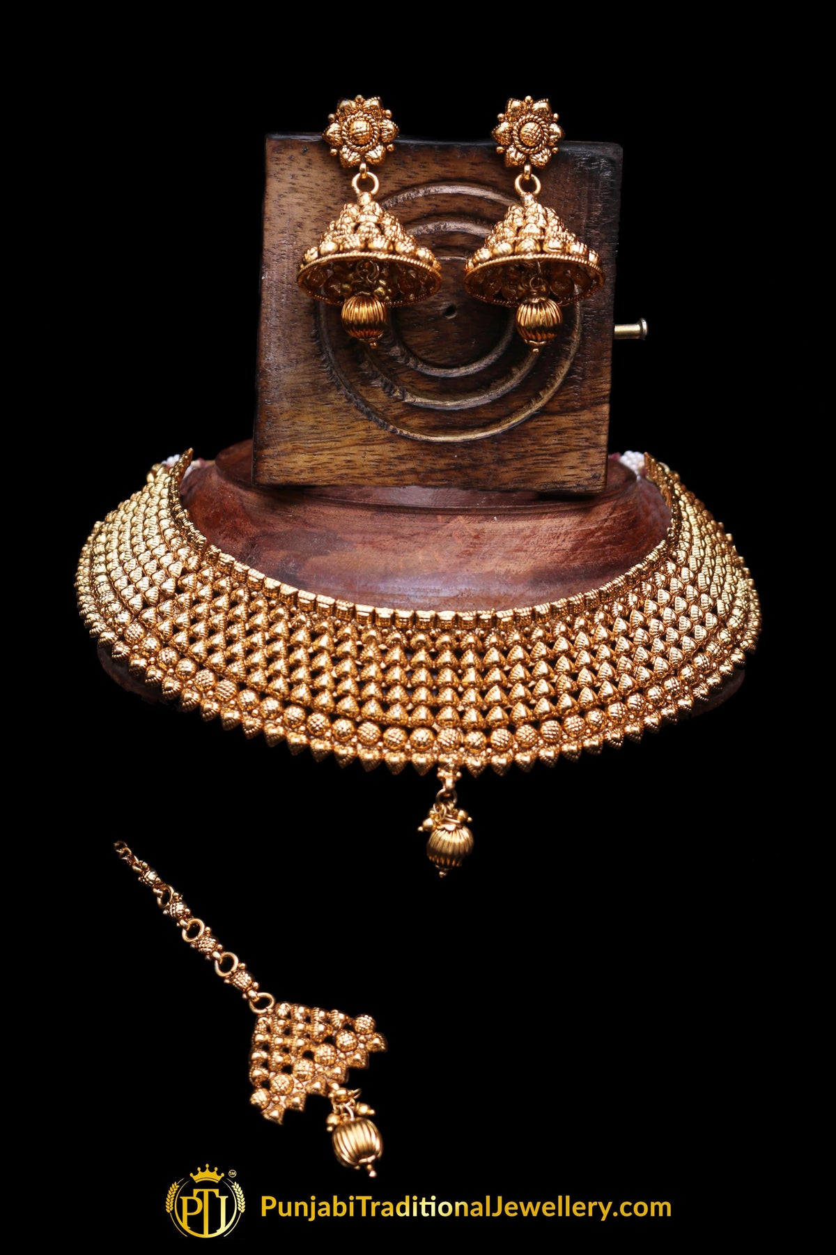 Antique Gold Pearl Choker Necklace Set By Punjabi Traditional Jewellery