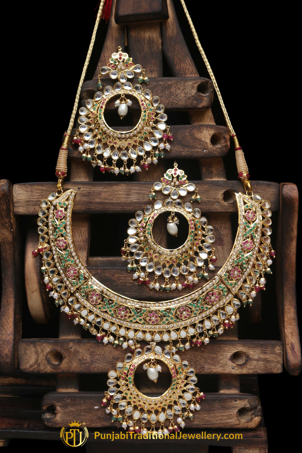 Multi Jadau Pearl Kundan Necklace Set By Punjabi Traditional Jewellery