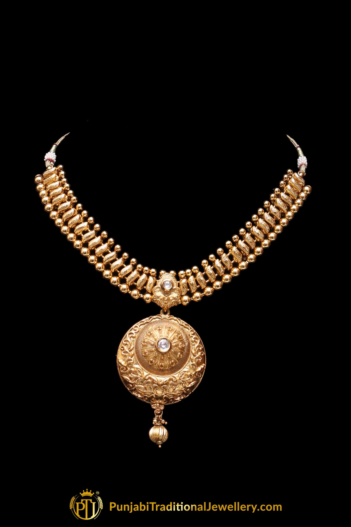 Pearl Champagne Stone Necklace Set By Punjabi Taditional Jewellery