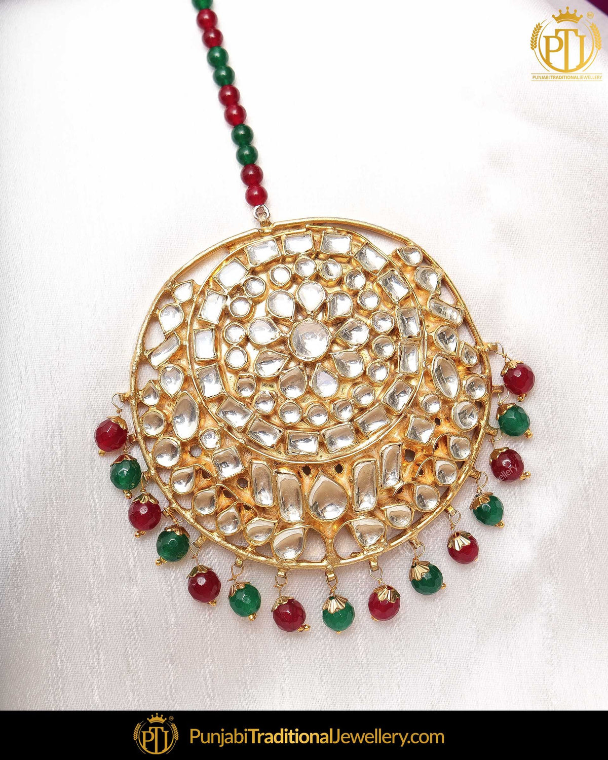 Gold Finished Rubby Emerald Kundan Pearl Tikka | Punjabi Traditional Jewellery Exclusive