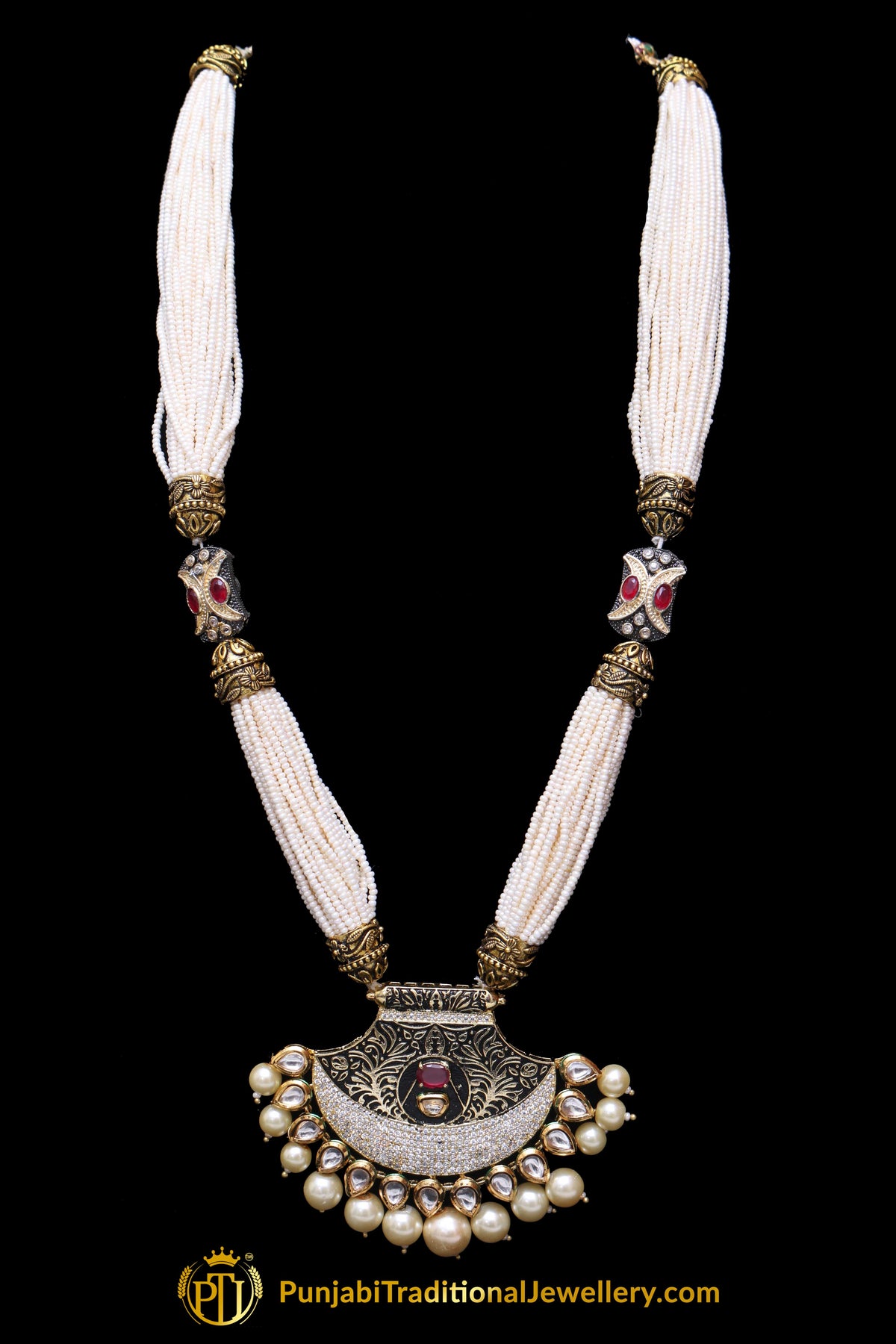 Red Green Kundan Pearl Meena Necklace Set By Punjabi Traditional Jewellery