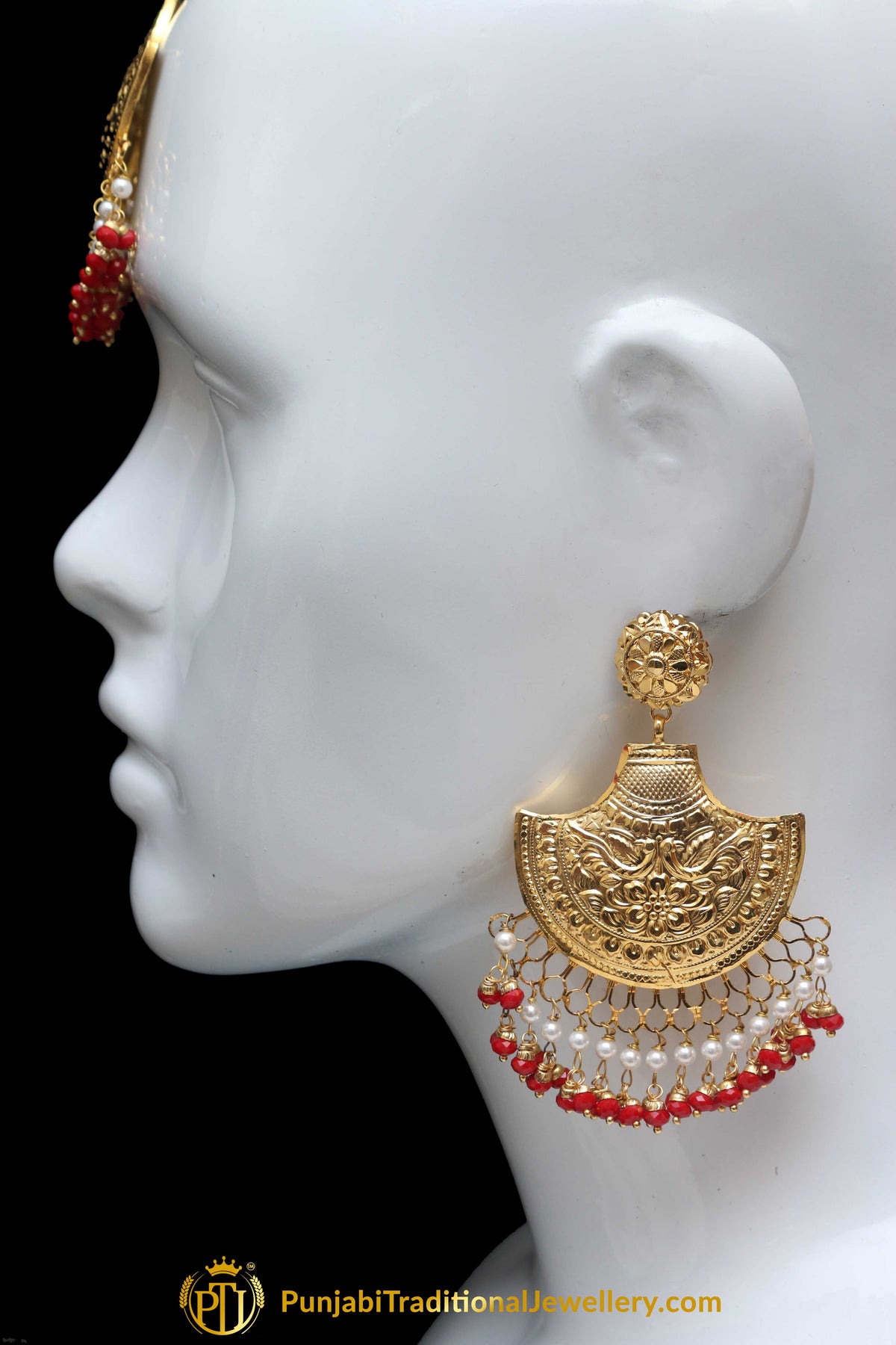 Red Earring Tikka Set By Punjabi Traditional Jewellery