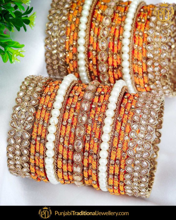 Yellow thread champagne stone bangles Bangles Set (Both Hand Pair) | Punjabi Traditional Jewellery Exclusive