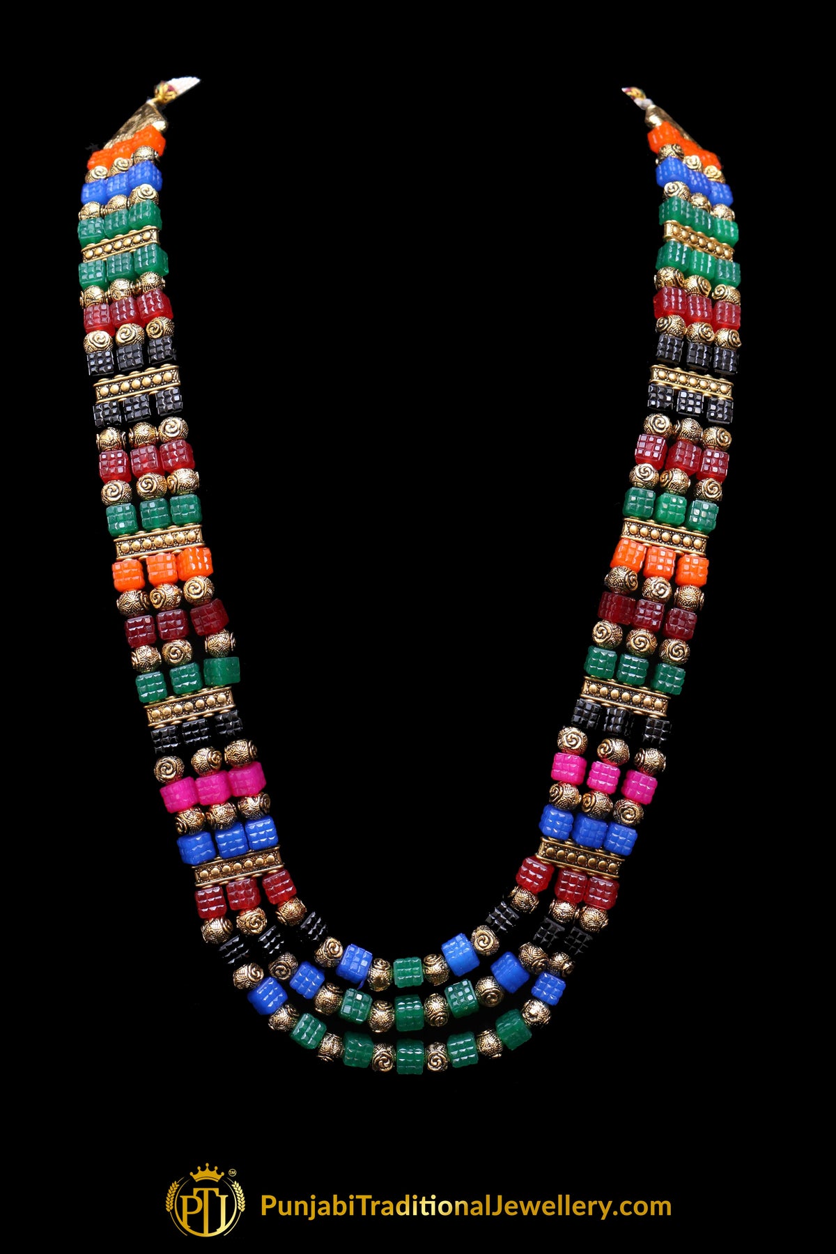 Multi Antique Gold Mala Necklace Set By Punjabi Traditional Jewellery
