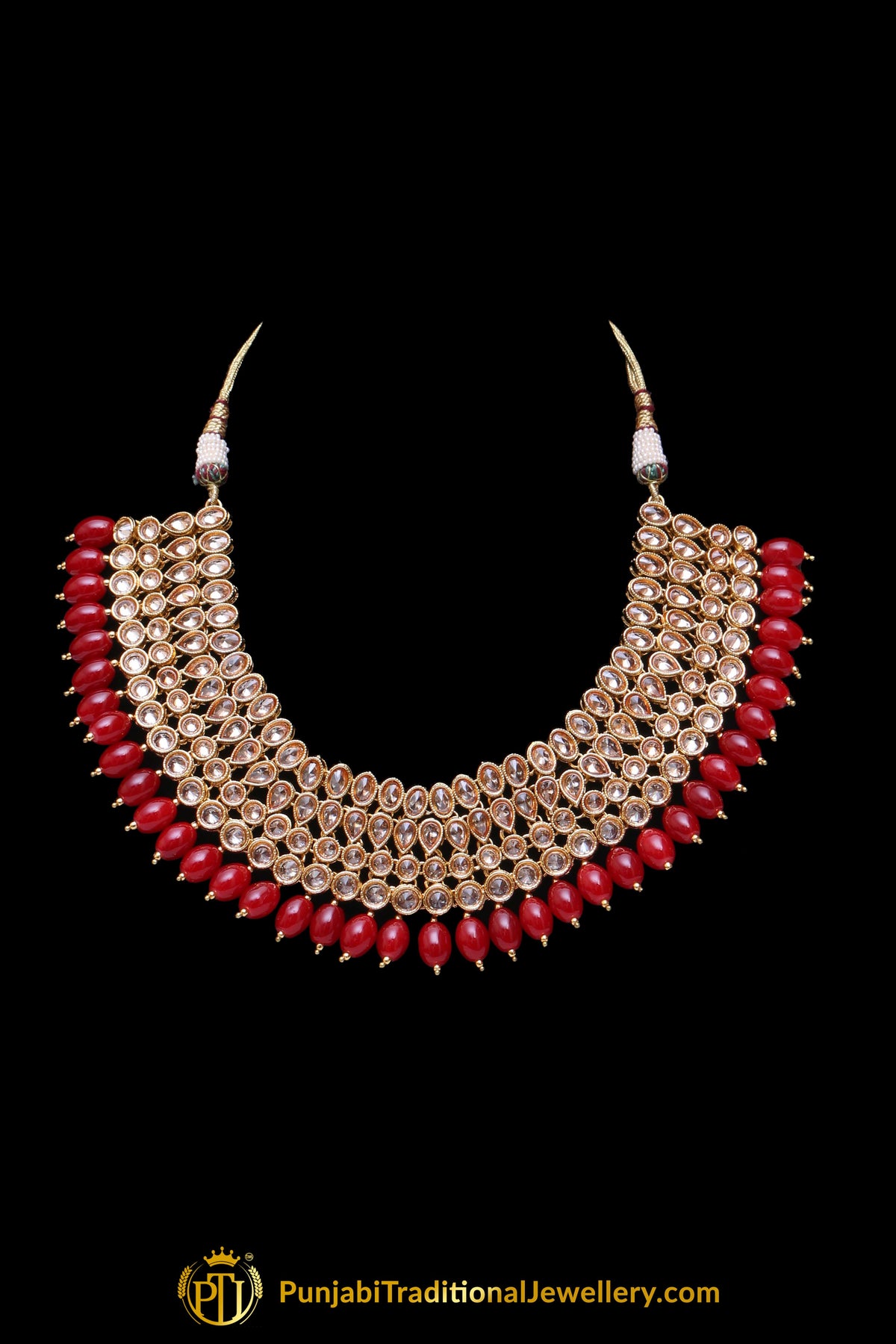 Red Champagne Stone Necklace Set By Punjabi Taditional Jewellery