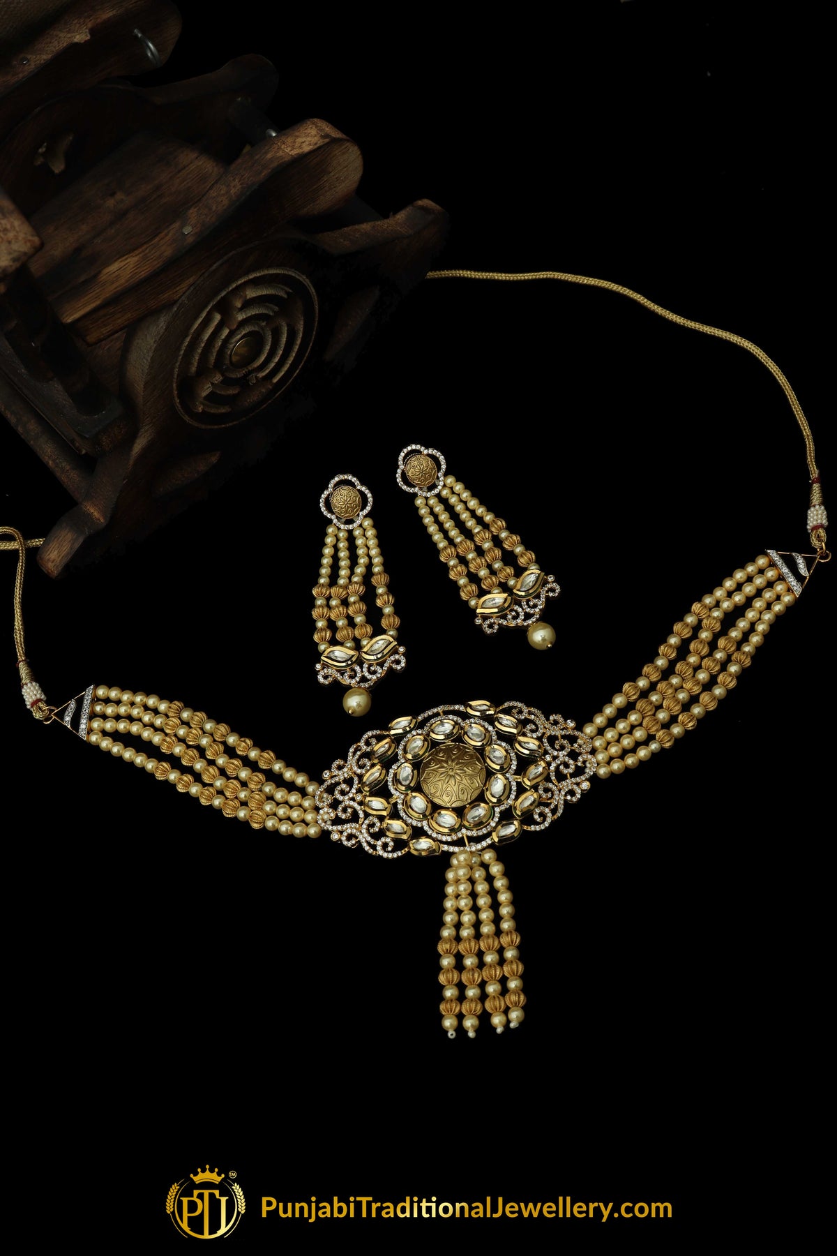 Matt Gold Kundan Necklace Set | Punjabi Traditional Jewellery Exclusive
