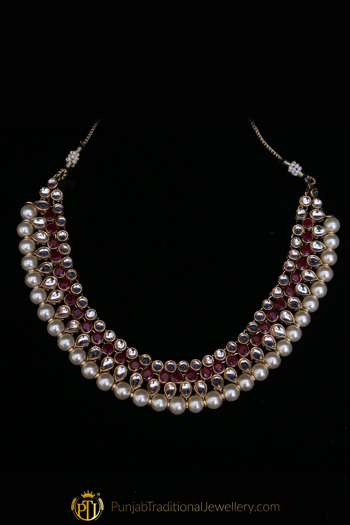 White & Maroon Necklace Set By Punjabi Traditional Jewellery