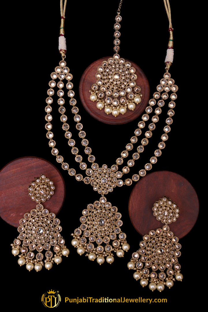 Pearl Champagne Stone Necklace Set By Punjabi Traditional Jewellery