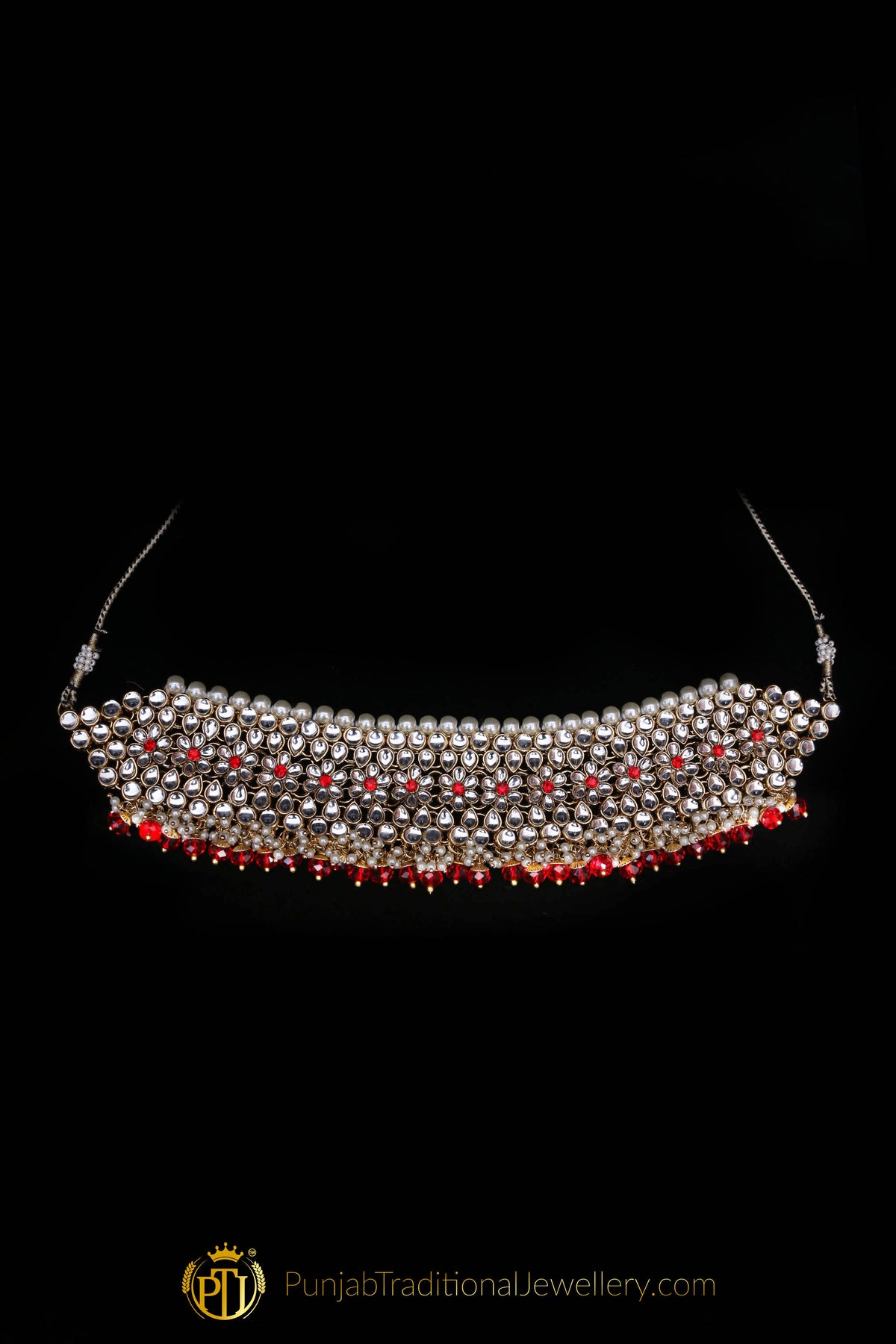 White Pearl Kundan Choker Necklace Set By Punjabi Traditional Jewellery