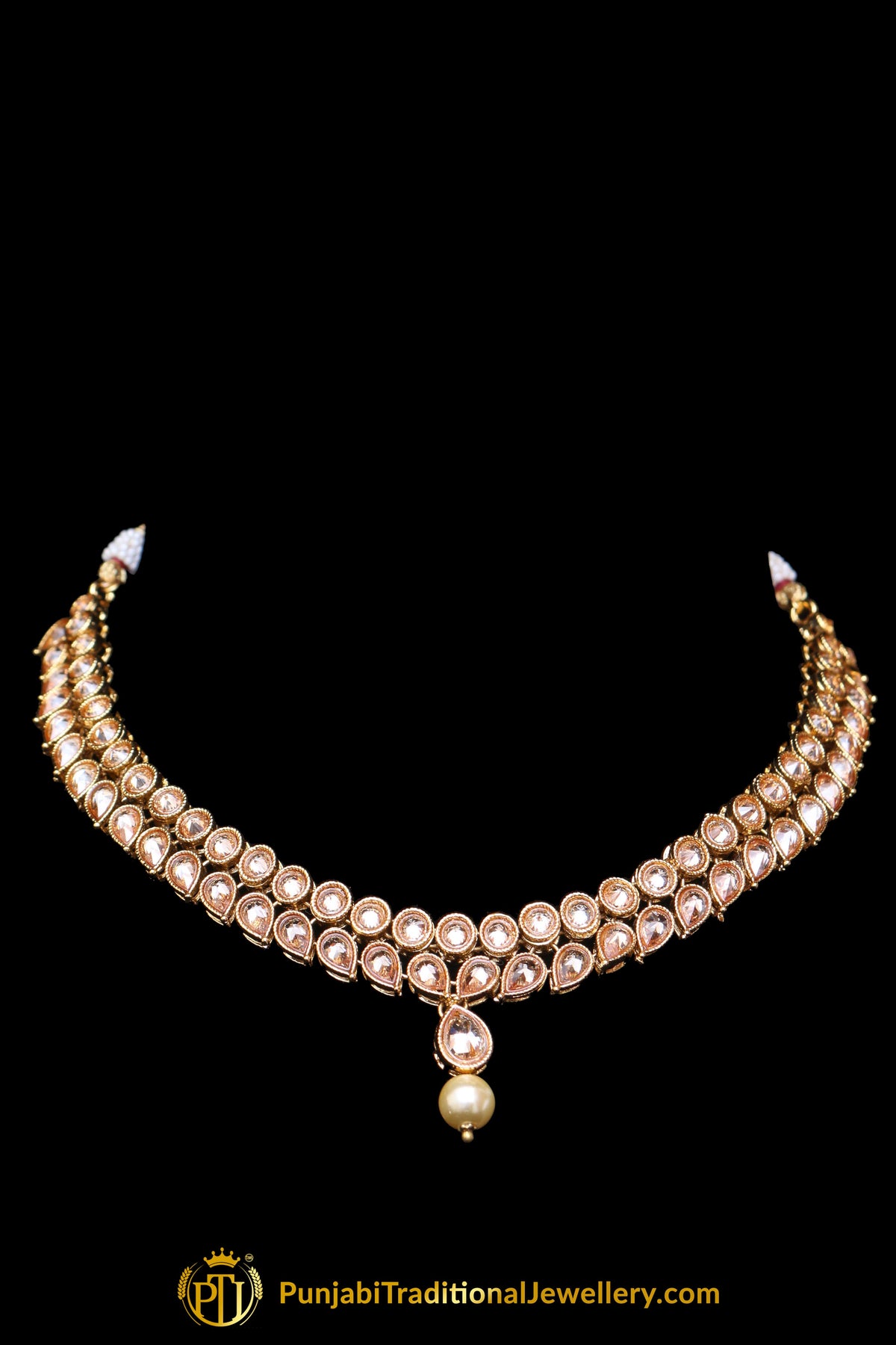 Pearl Champagne Stone Necklace Set By Punjabi Taditional Jewellery