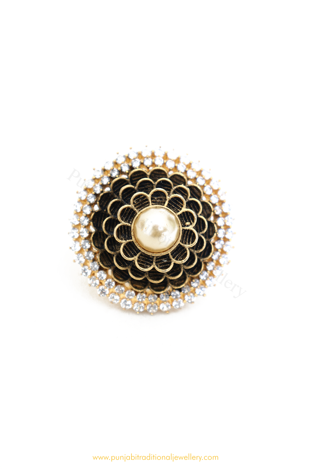 Gold Finished Navratan Kundan Ring By PTJ